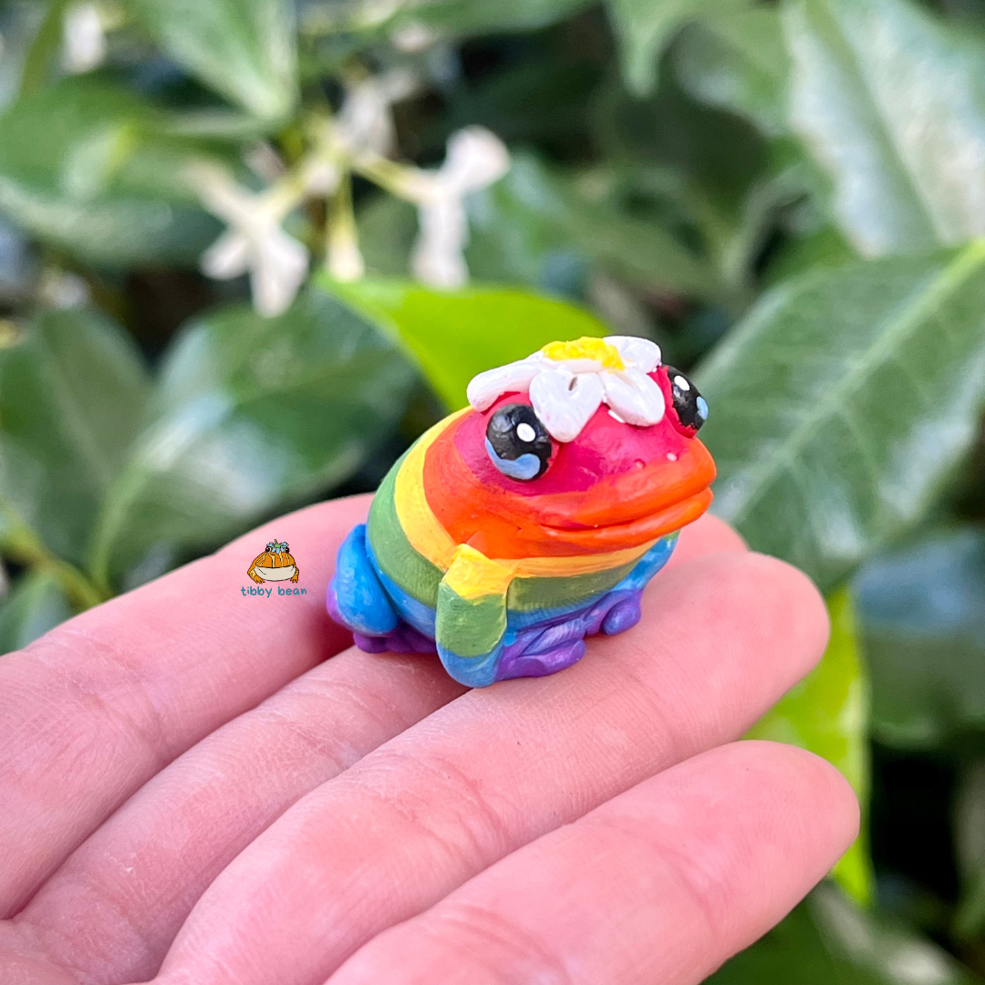 Handmade mini pride frog figurine