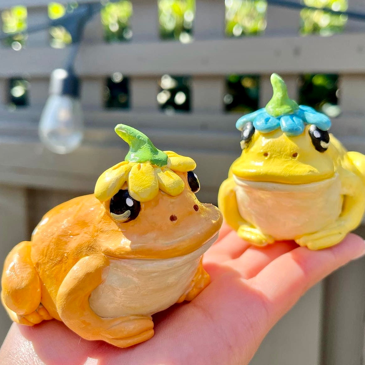 Handmade polymer clay flower hat frog figurine