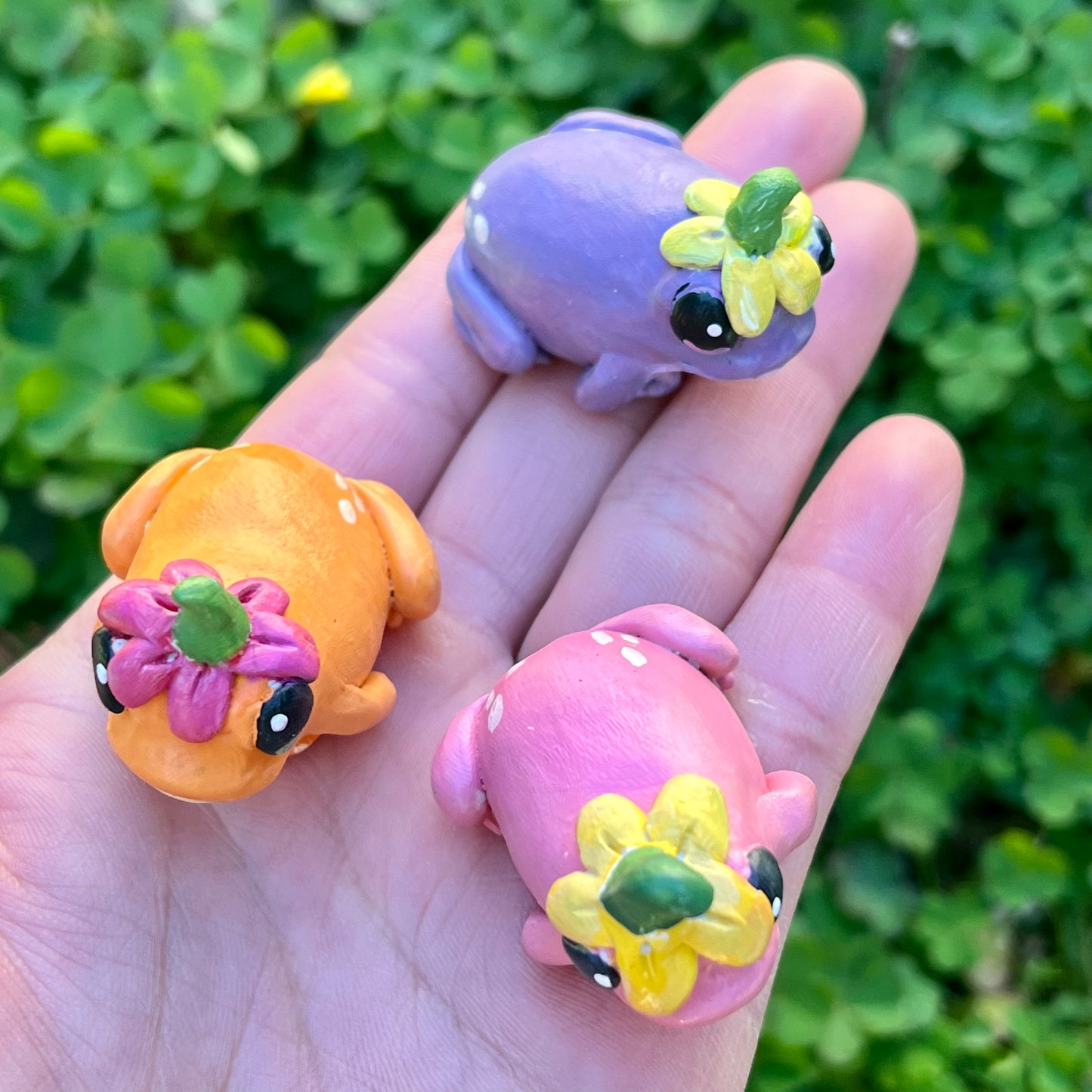 Handmade polymer clay flower hat frog figurine