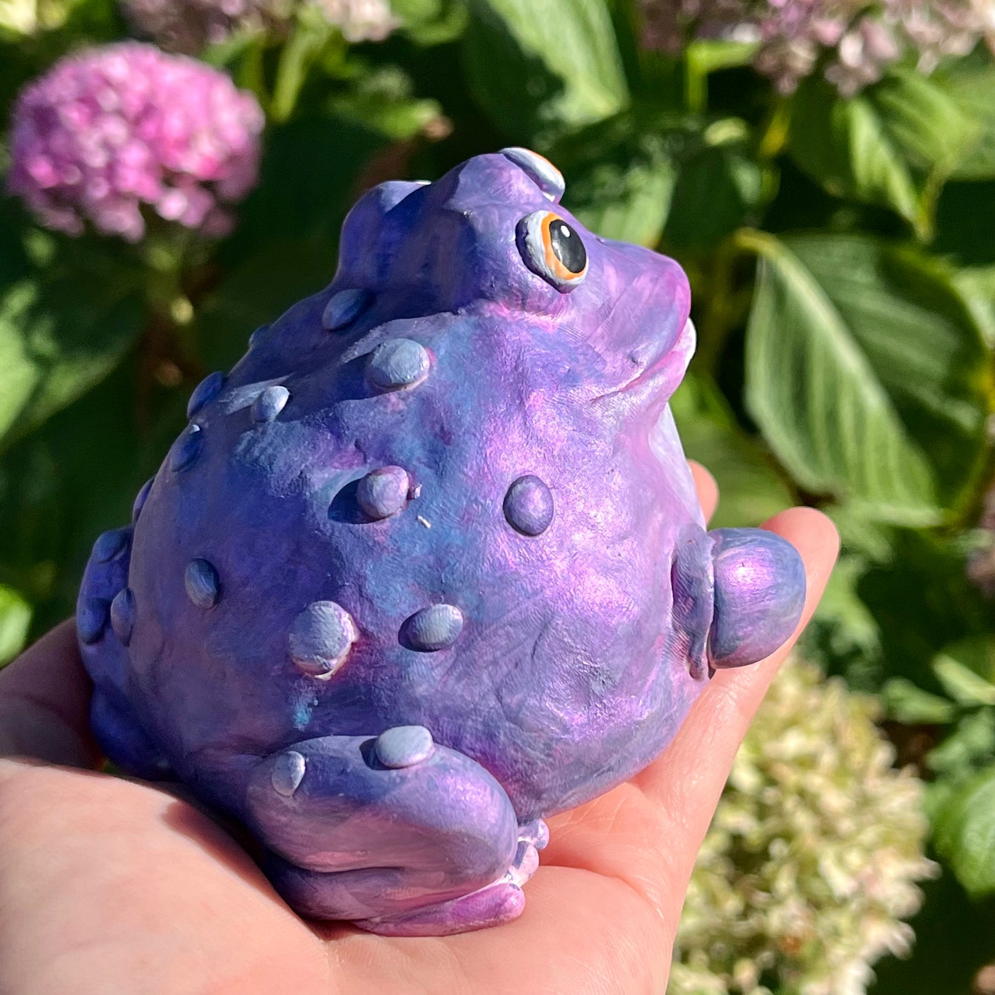 Handmade Polymer Clay Halloween Three Eyed Purple Toad Figurine
