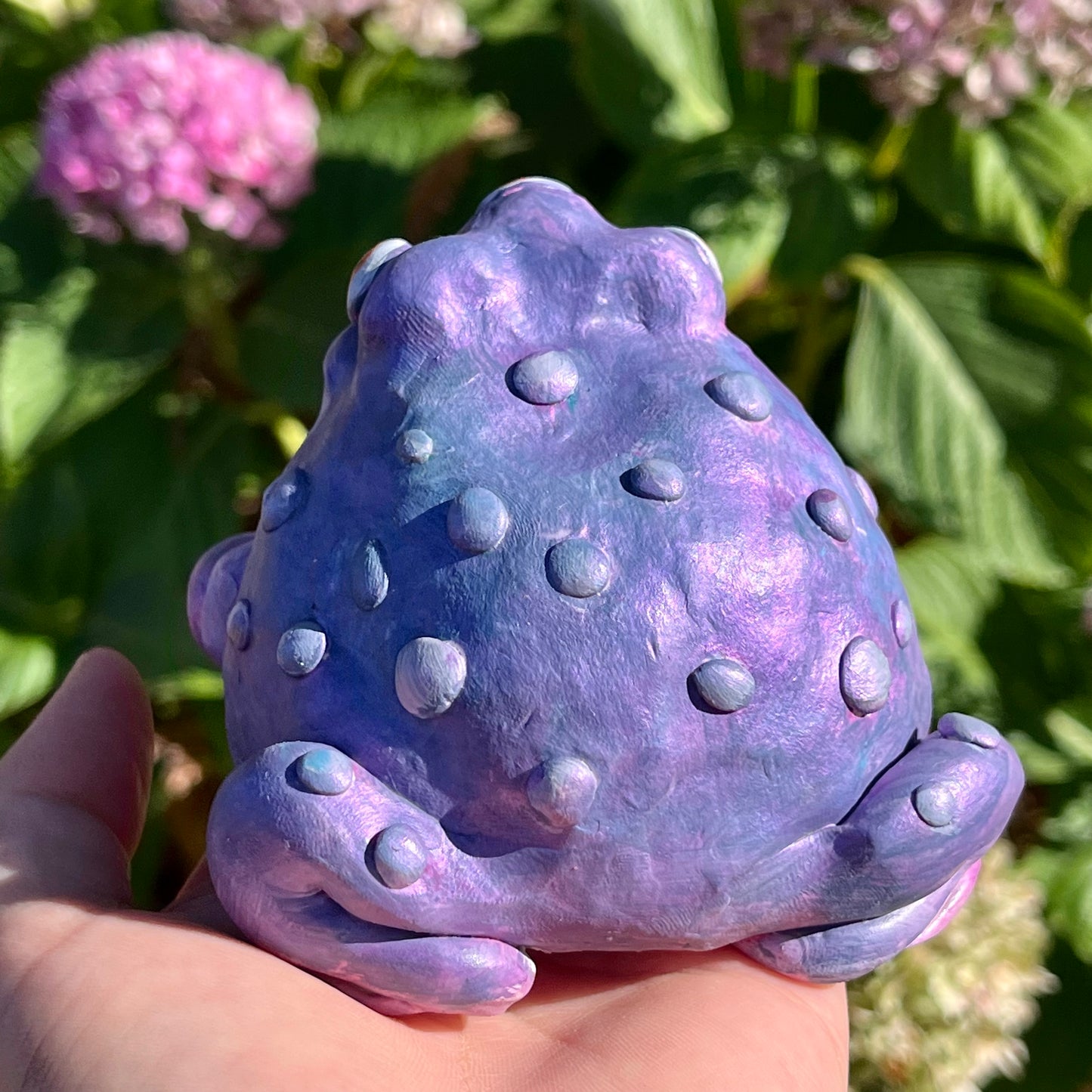 Handmade Polymer Clay Halloween Three Eyed Purple Toad Figurine