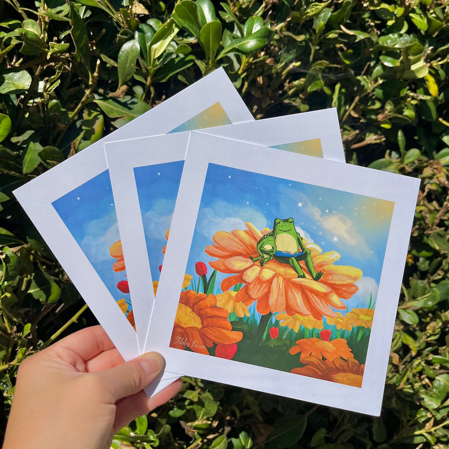 Frogs in a flower field art print