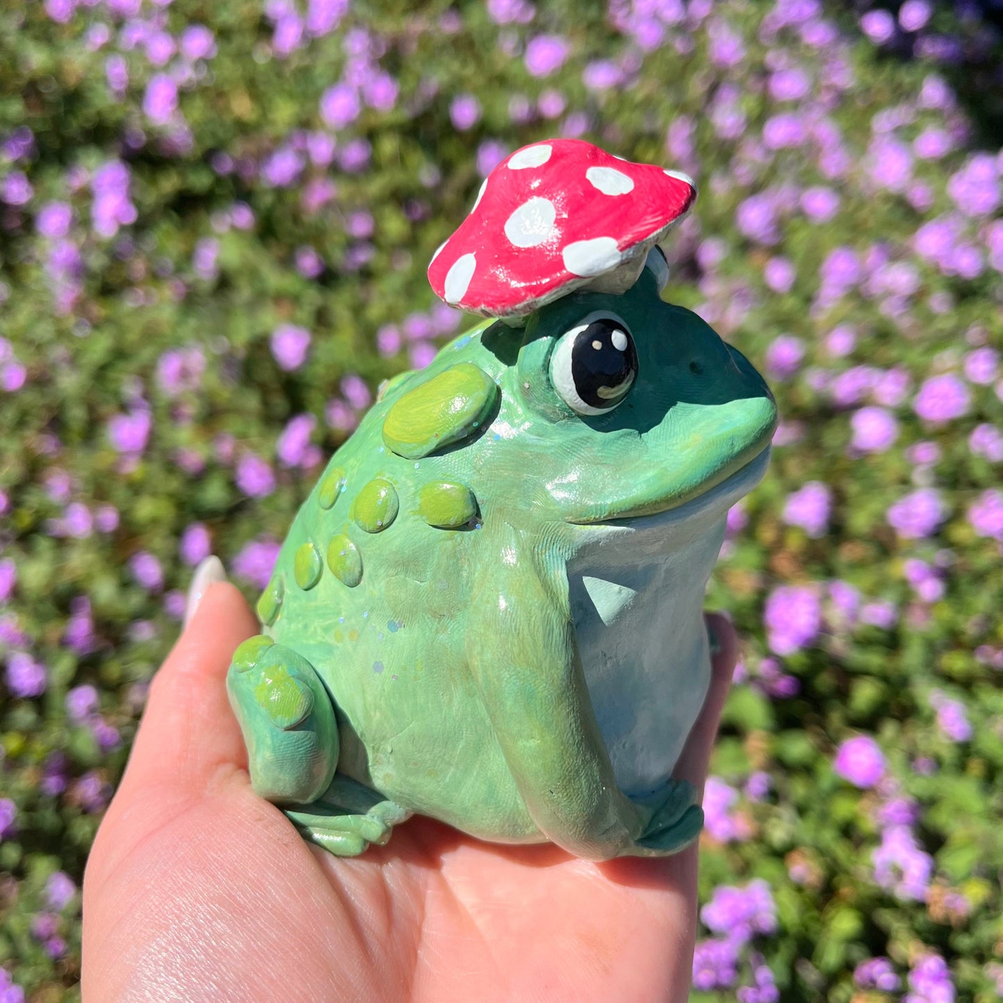 Handmade polymer clay mushroom hat toad figurine