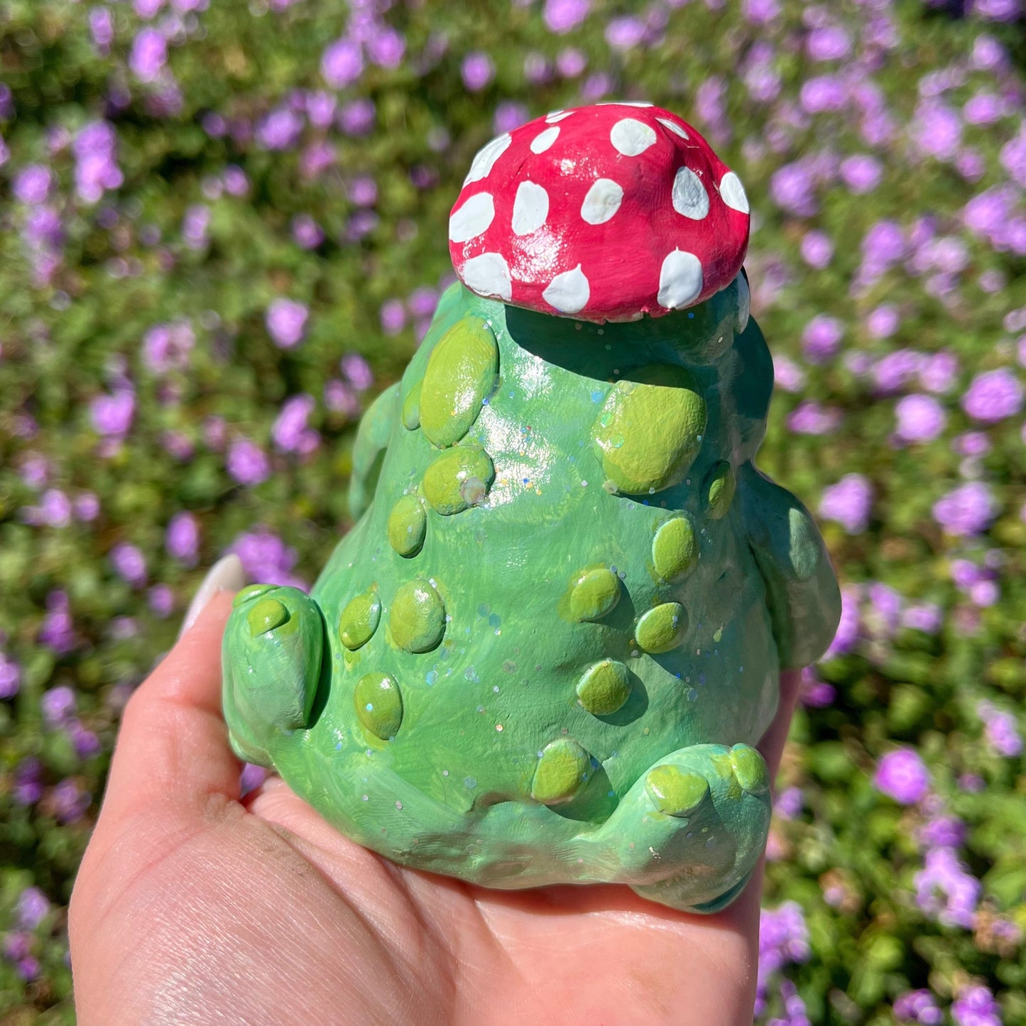 Handmade polymer clay mushroom hat toad figurine