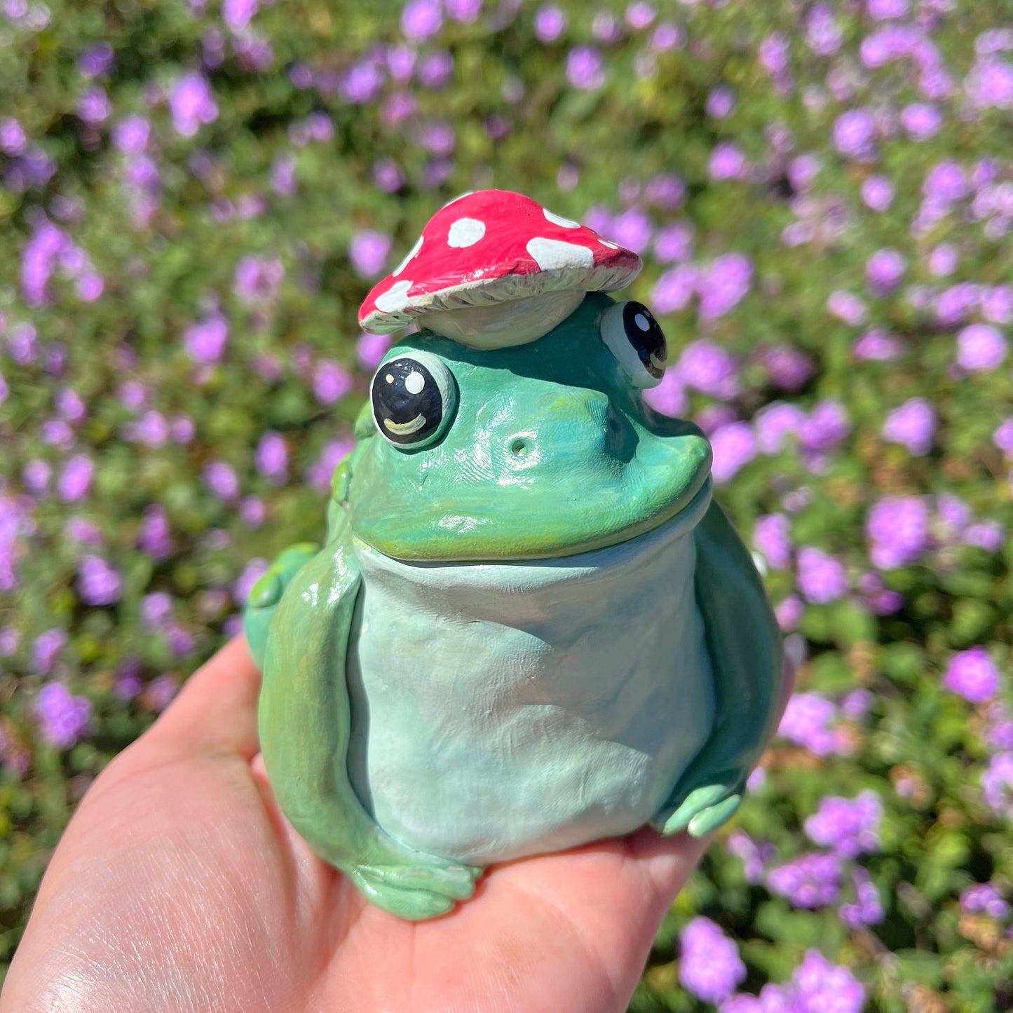 Handmade polymer clay mushroom hat toad figurine