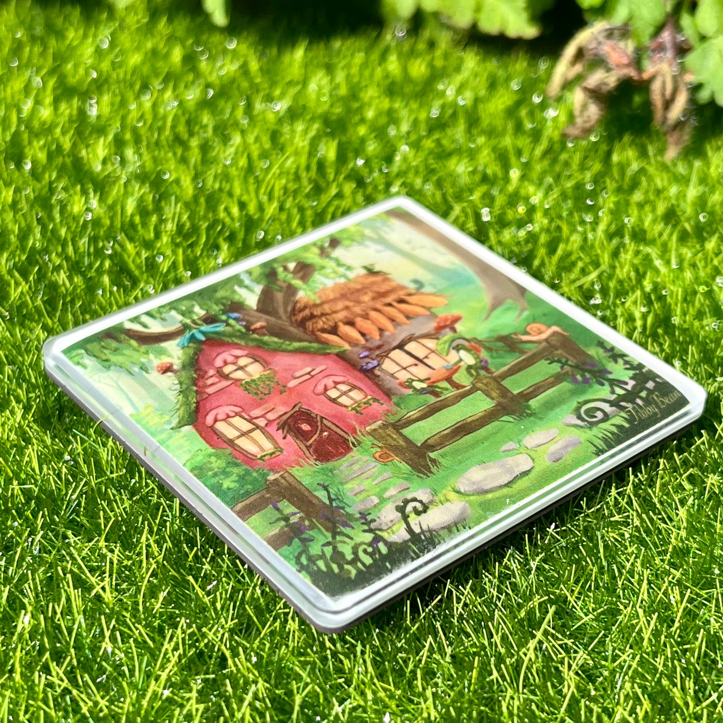 Acrylic frog cottage magnet