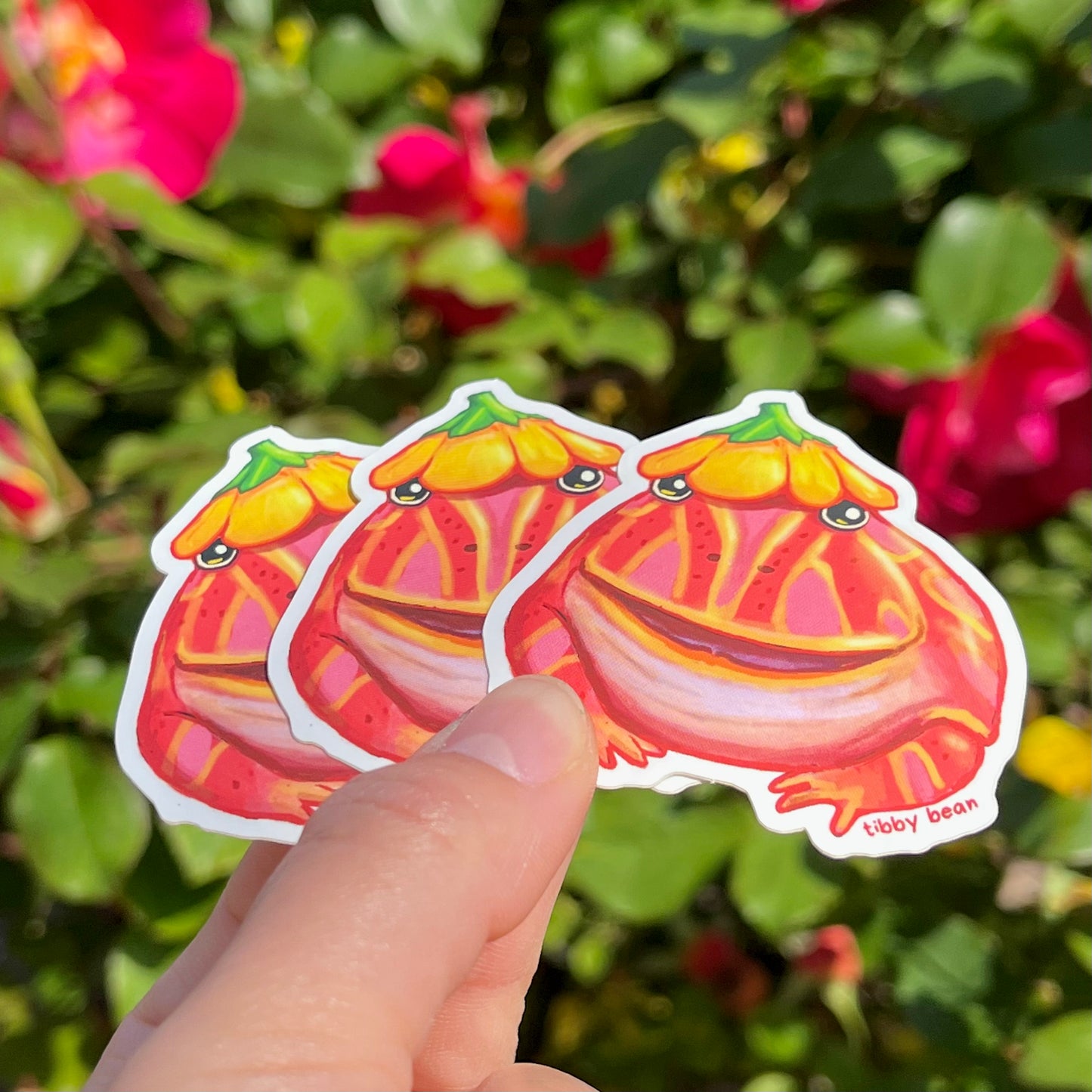 Spring pacman frog with flower hat sticker