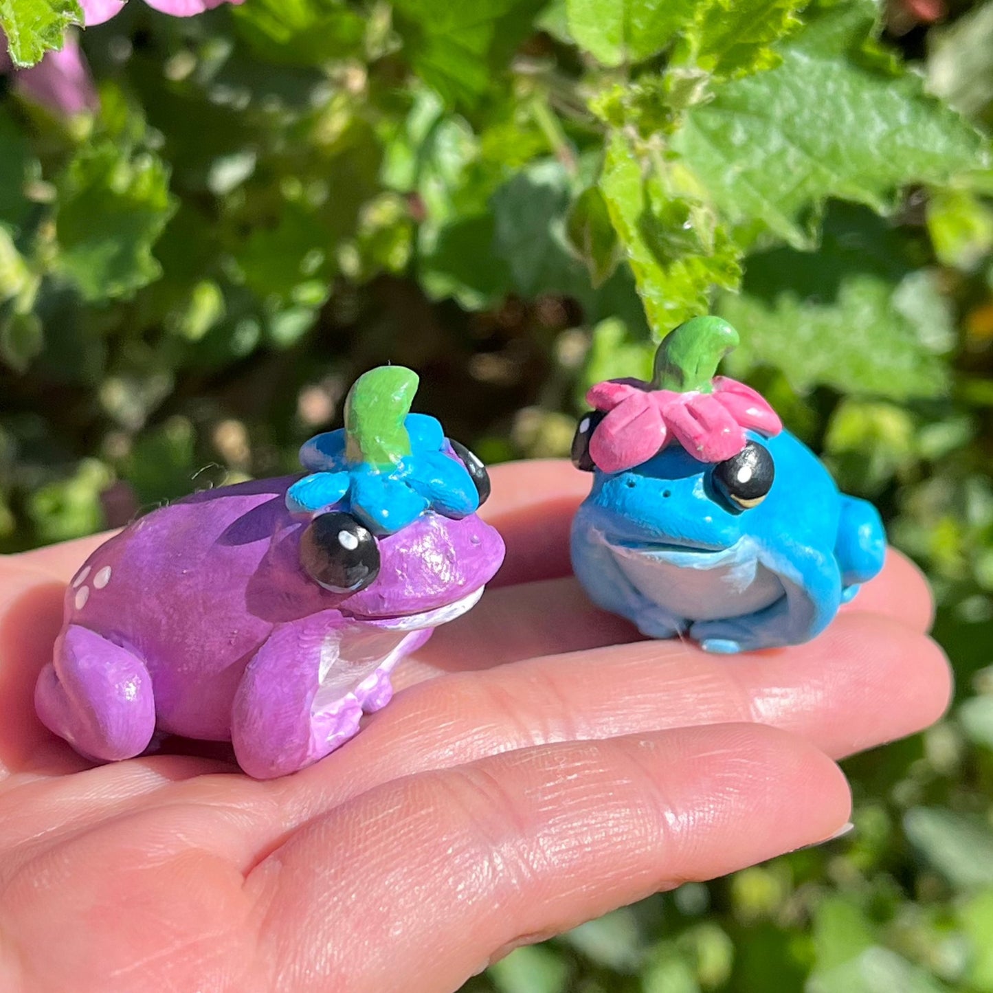 Handmade polymer clay flower hat frog figurine