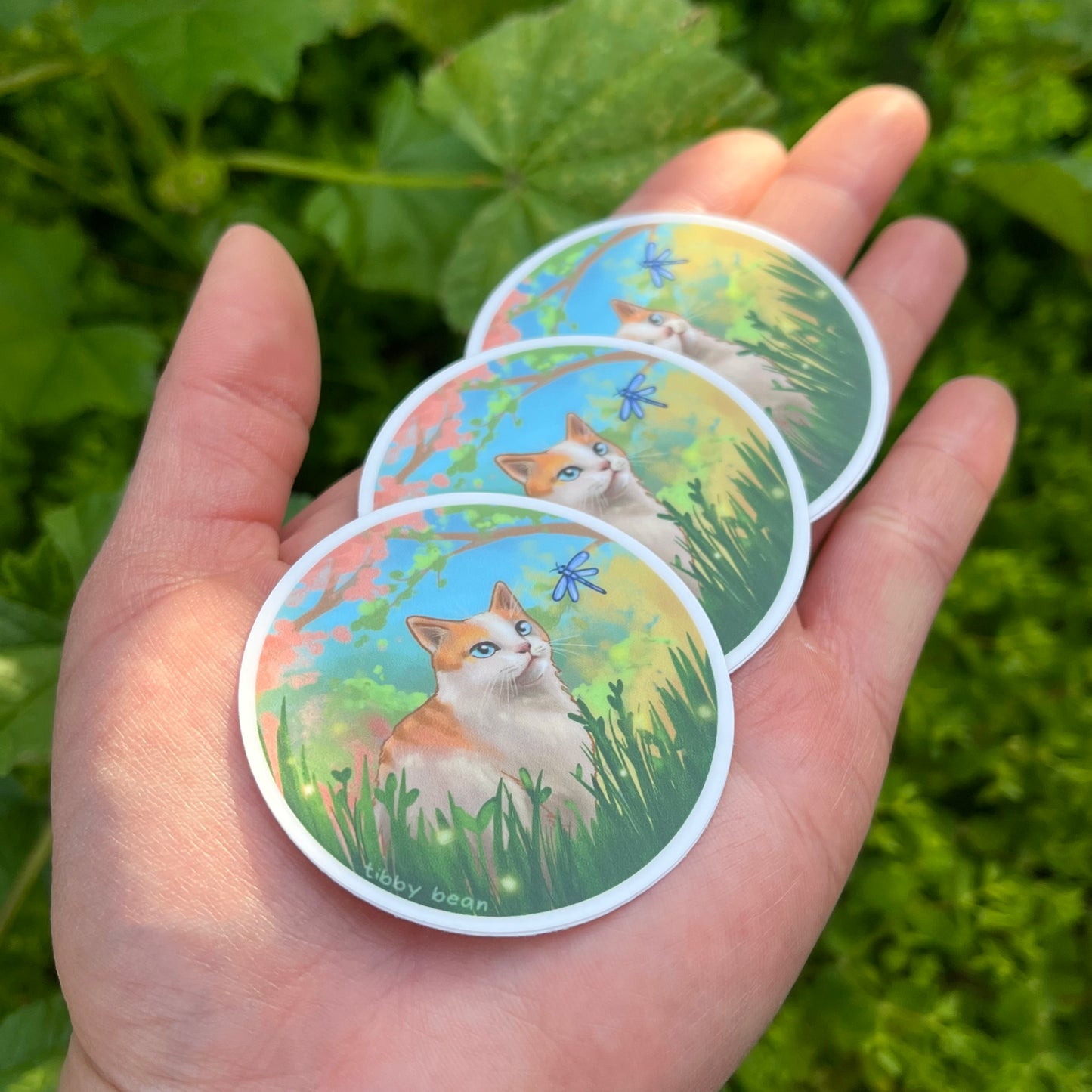 Cat and dragonfly vinyl sticker