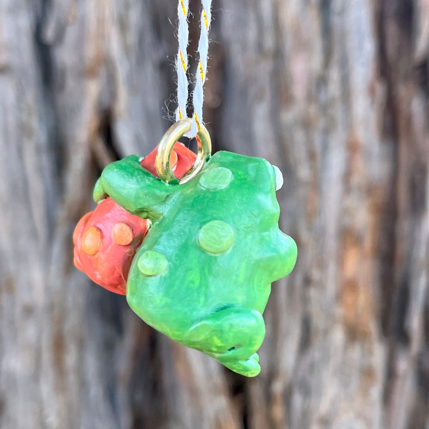 Handmade polymer clay frog and toad figurine ornament