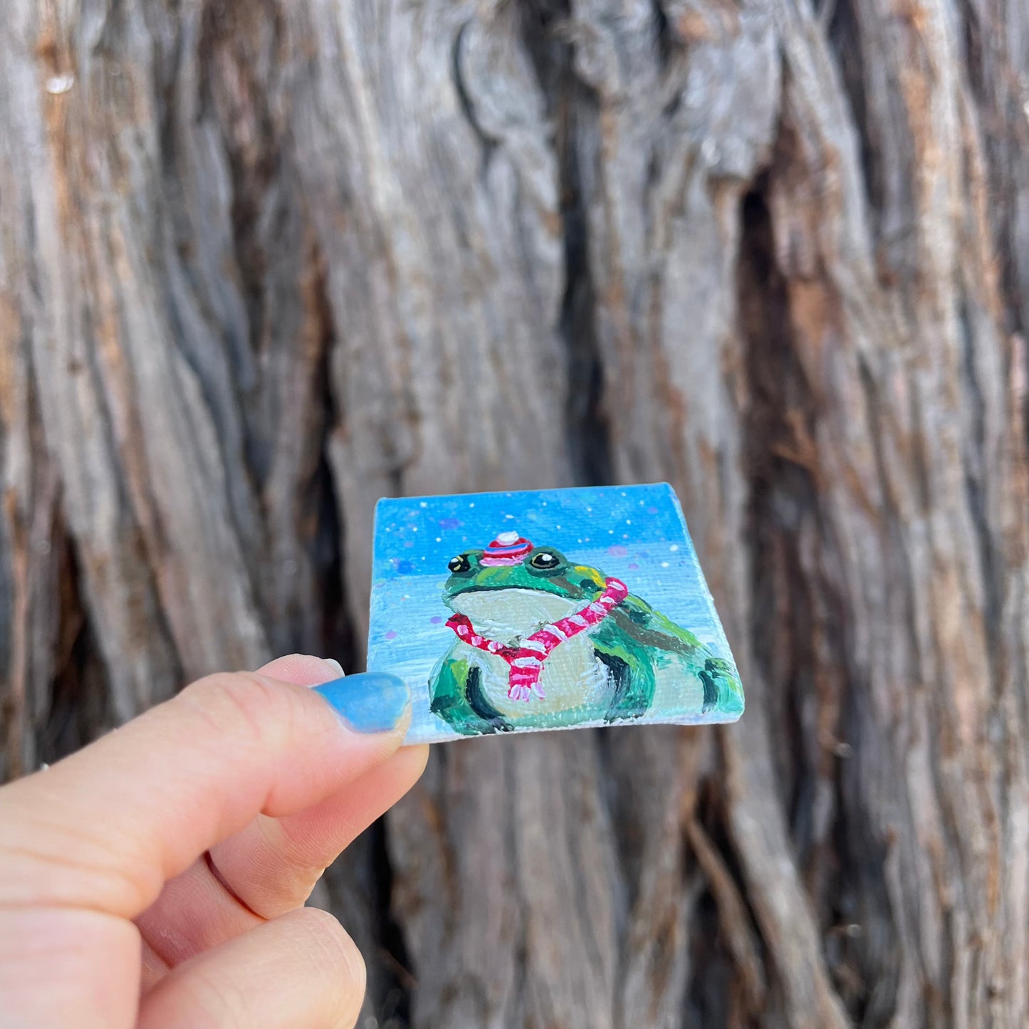 Cozy Winter Toad Original Painting Magnet