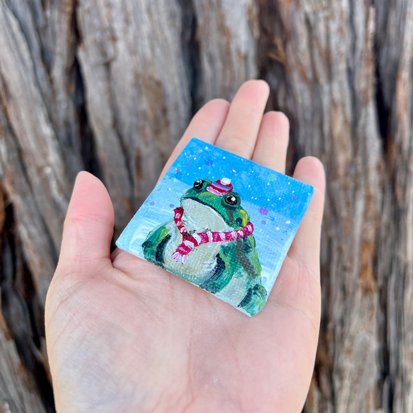 Cozy Winter Toad Original Painting Magnet