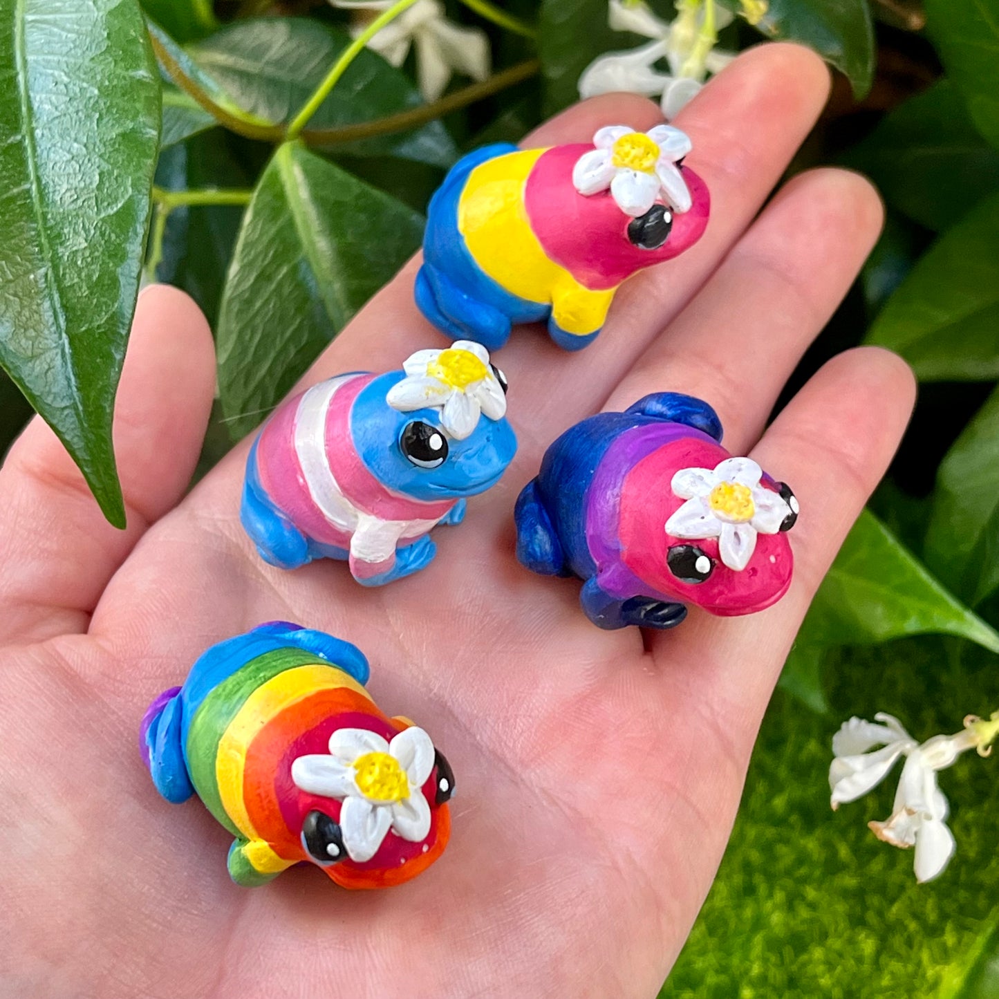 Handmade mini pride frog figurine