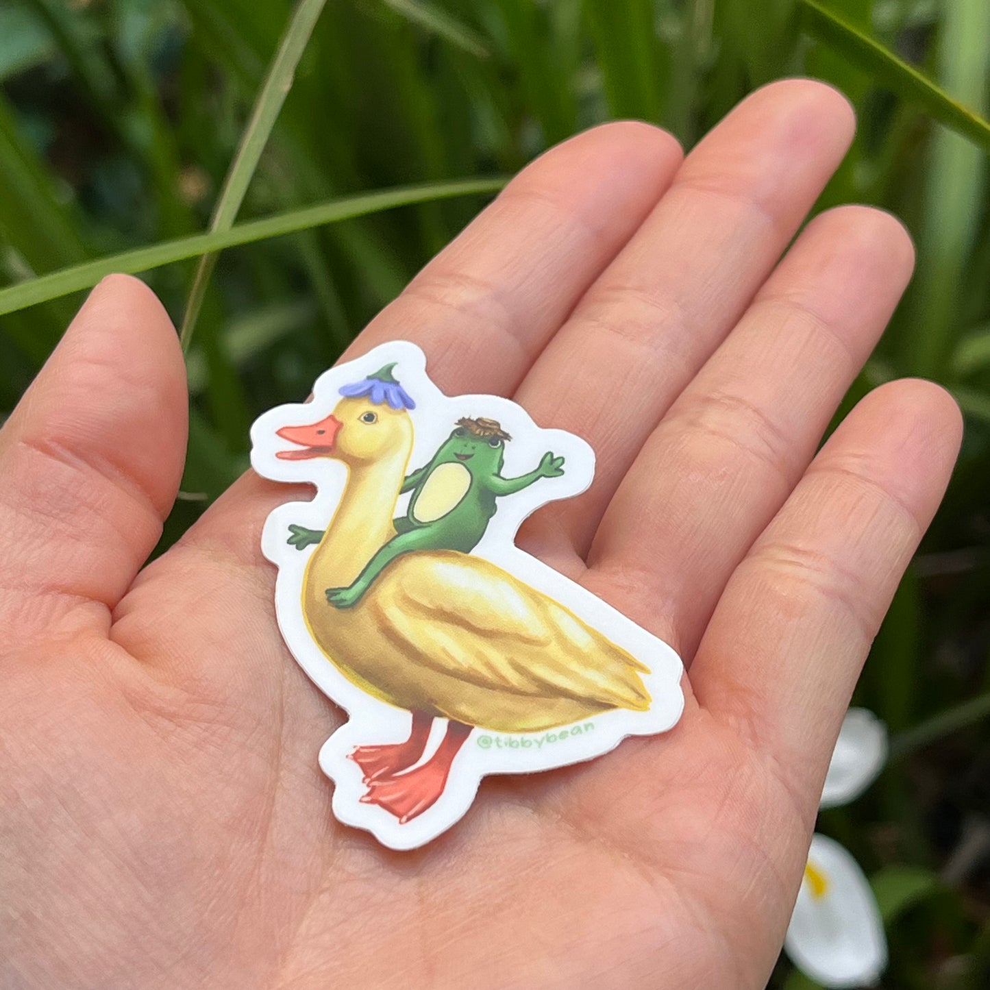 Frog and duck friends vinyl sticker