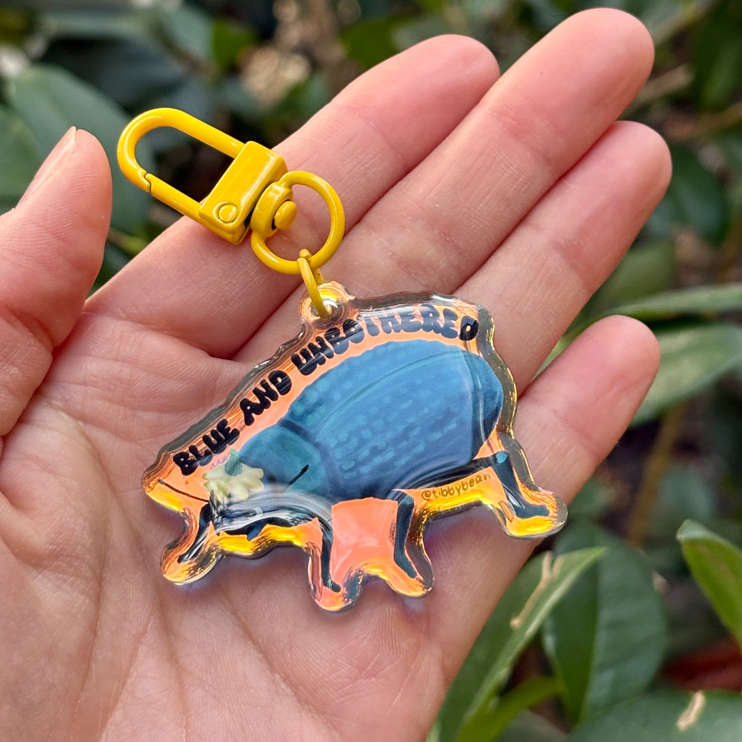 "Blue & unbothered" death feigning beetle keychain