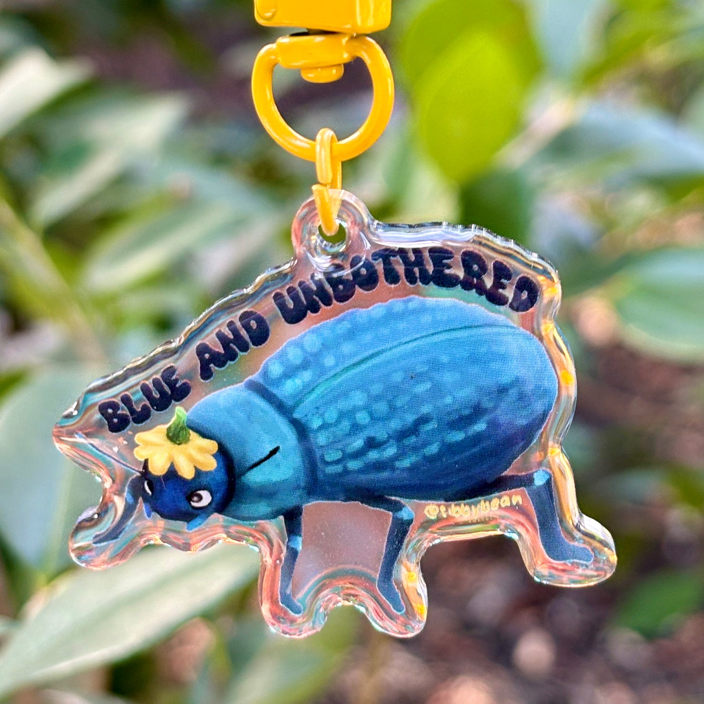 "Blue & unbothered" death feigning beetle keychain