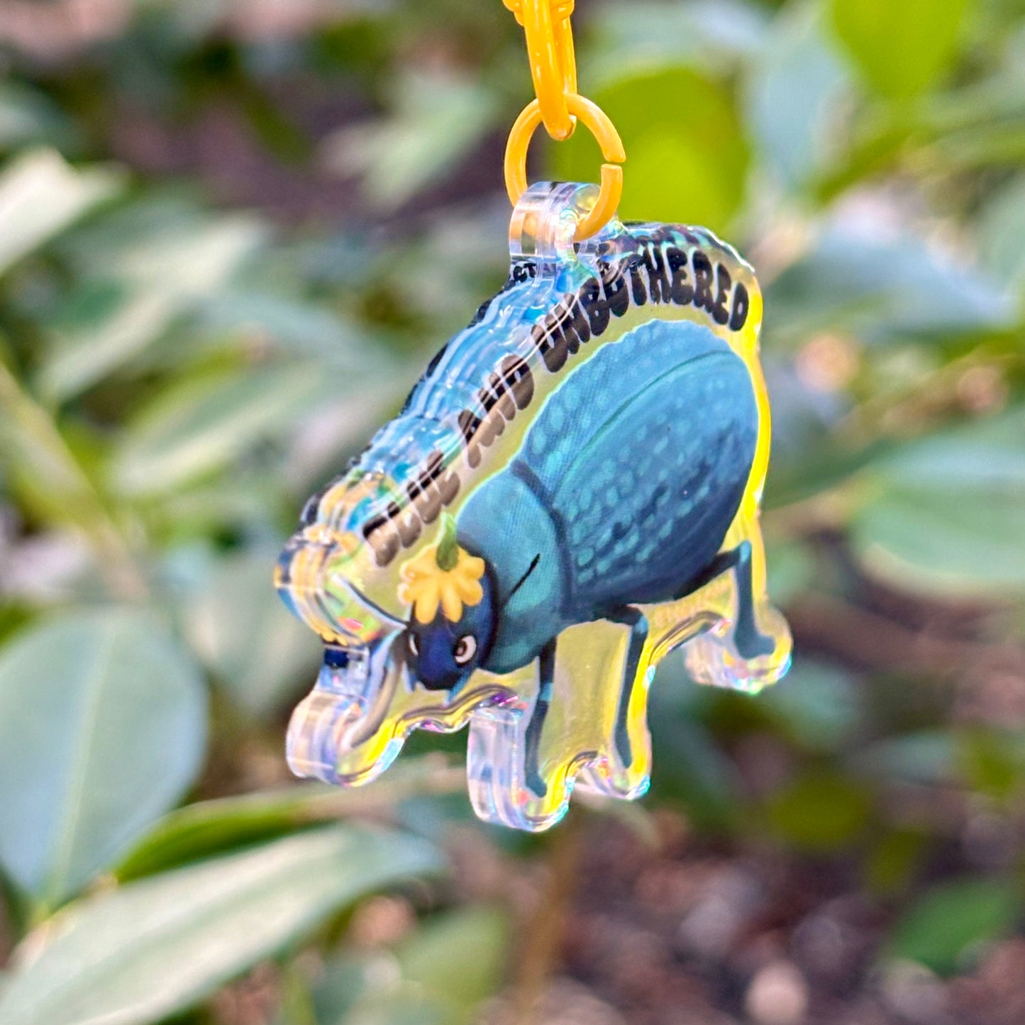 "Blue & unbothered" death feigning beetle keychain