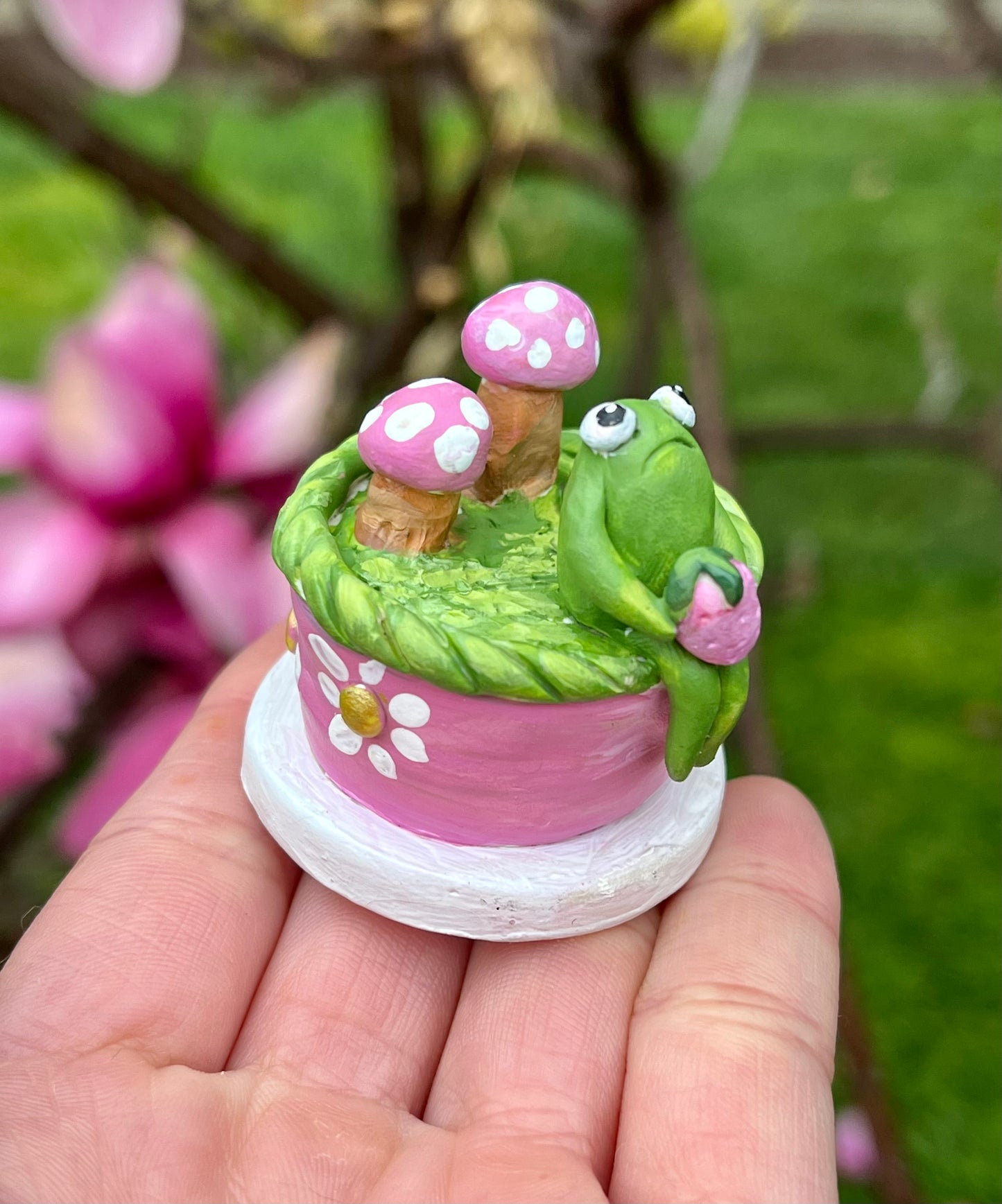 Handmade Polymer Clay Frog Mushroom Cake
