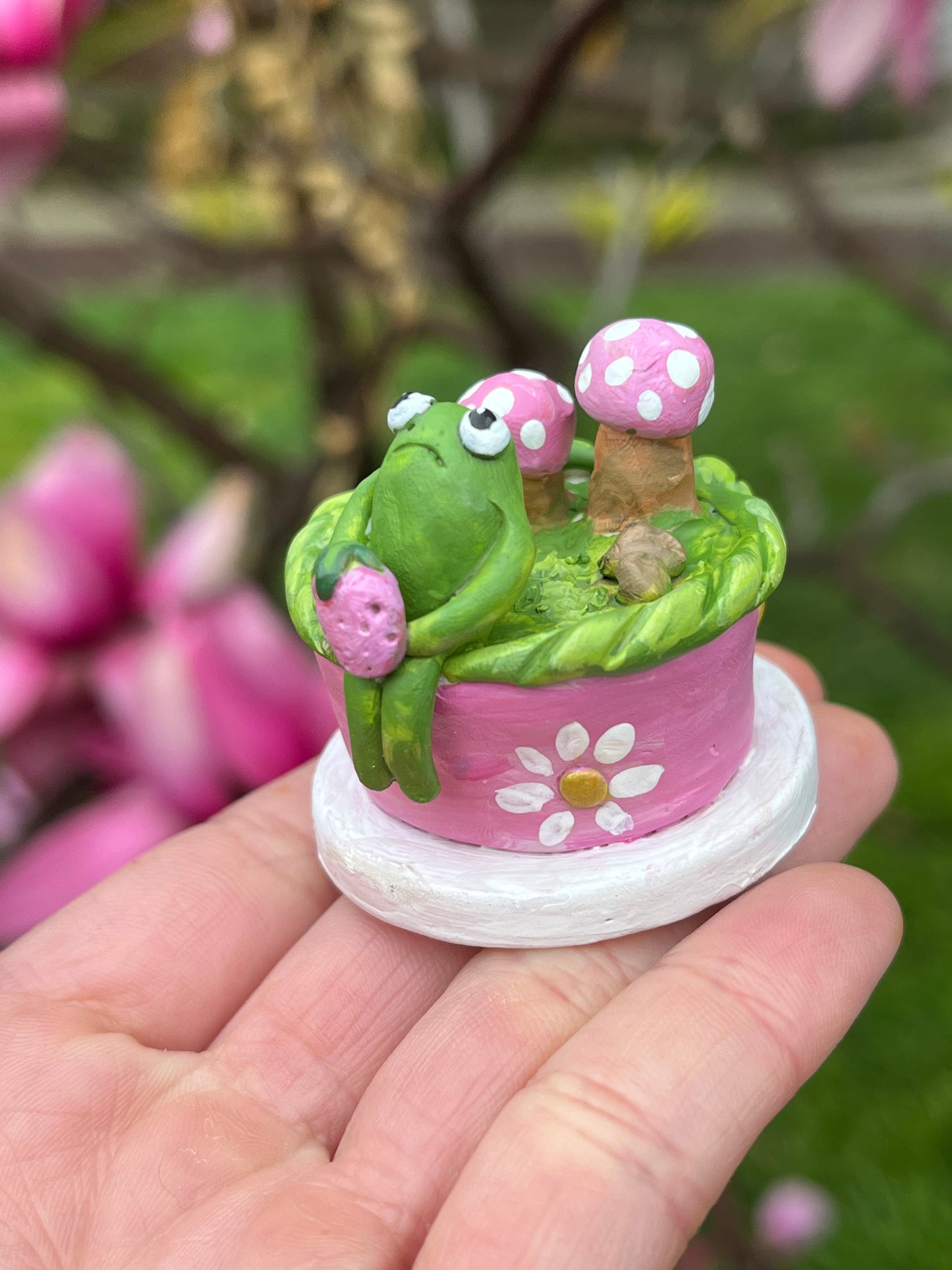 Handmade Polymer Clay Frog Mushroom Cake