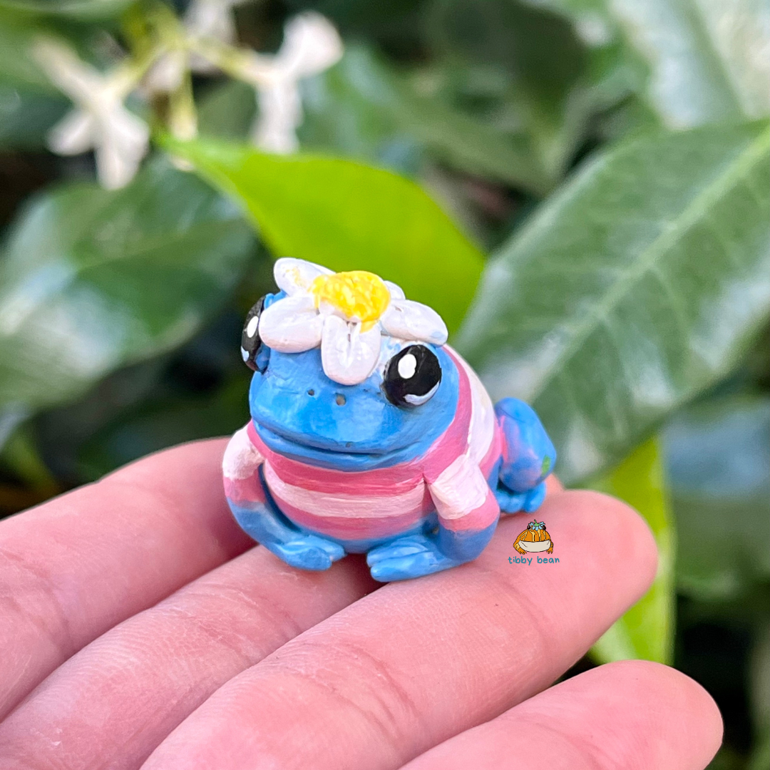 Handmade mini pride frog figurine
