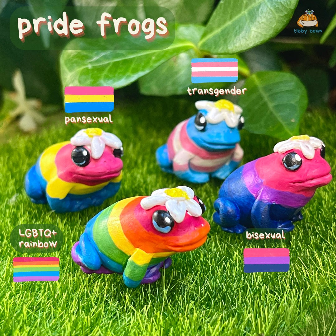 Handmade mini pride frog figurine