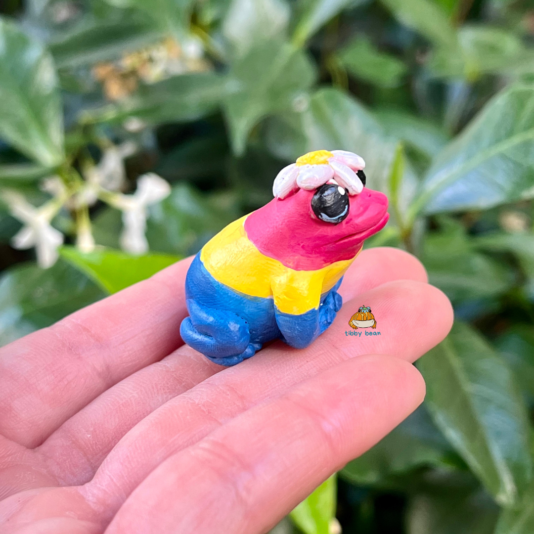 Handmade mini pride frog figurine