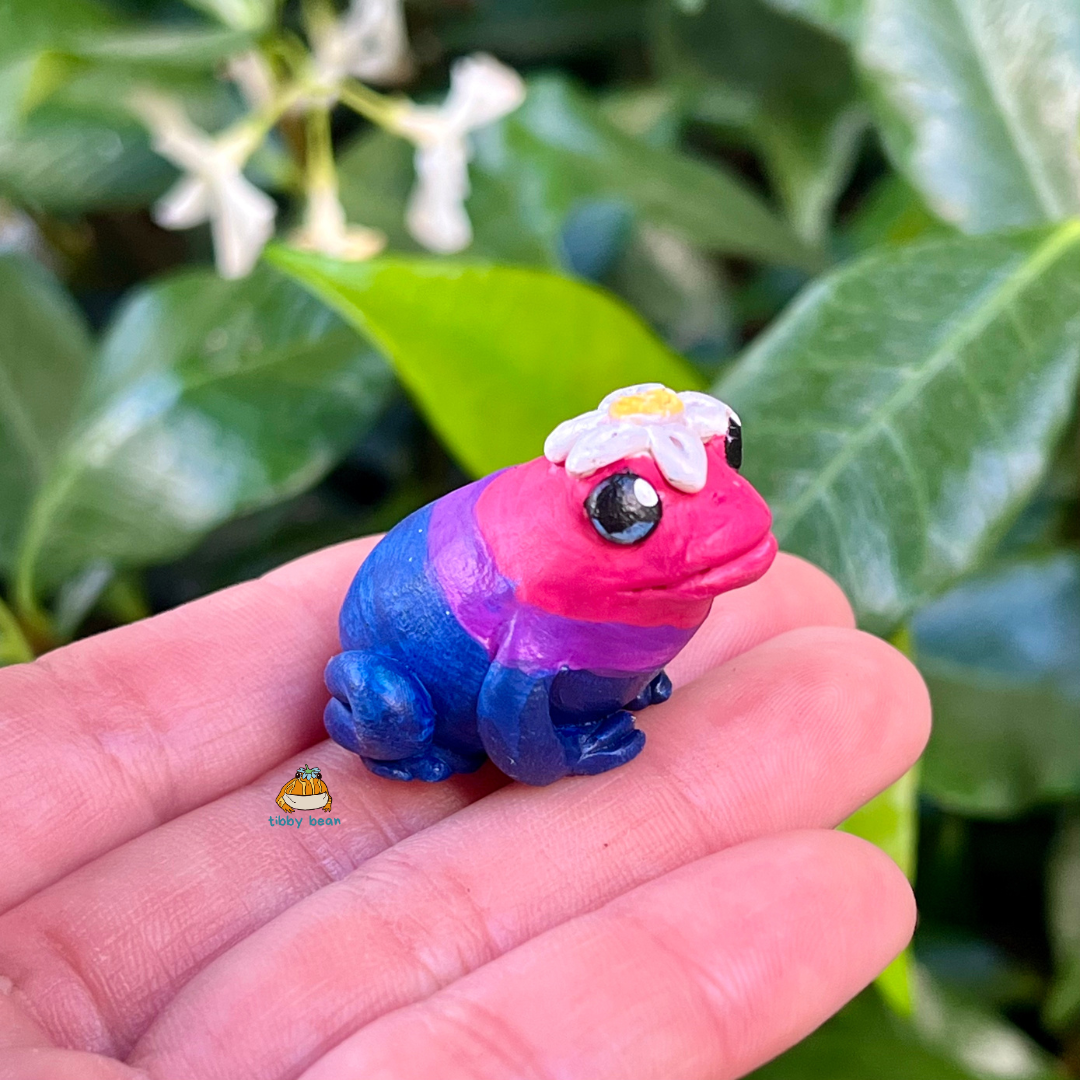 Handmade mini pride frog figurine
