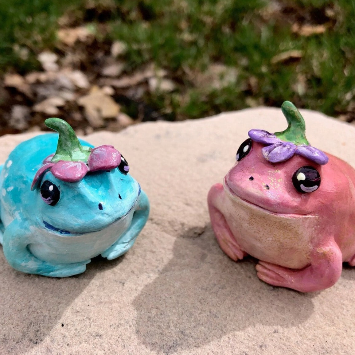Handmade polymer clay flower hat frog figurine