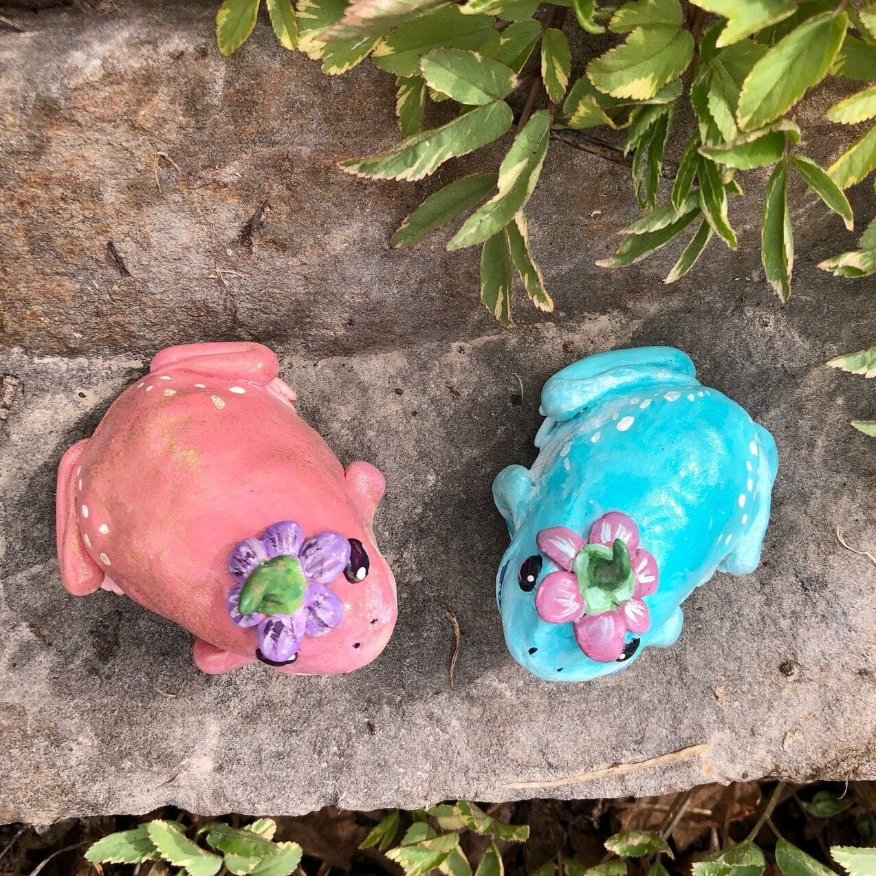 Handmade polymer clay flower hat frog figurine