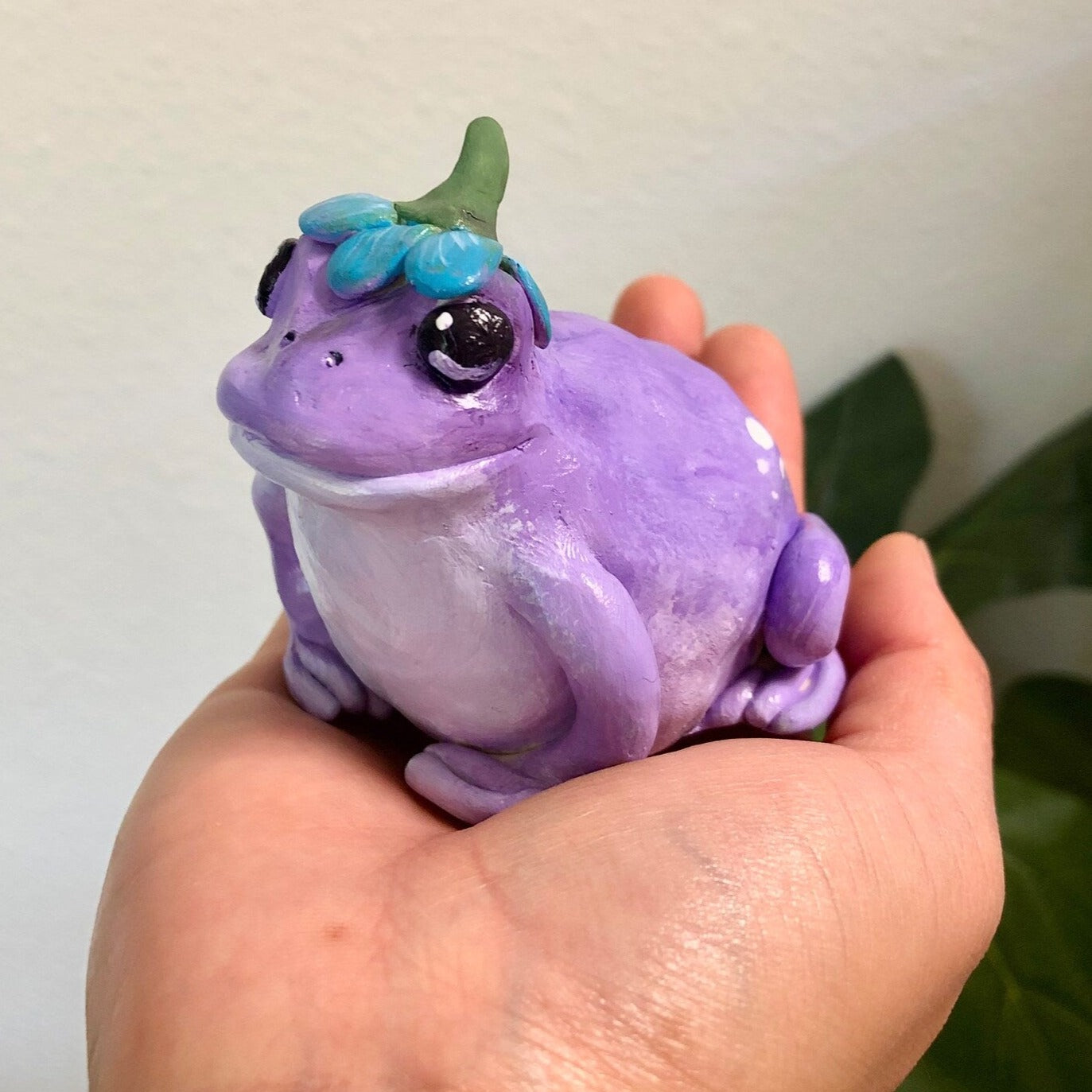 Handmade polymer clay flower hat frog figurine