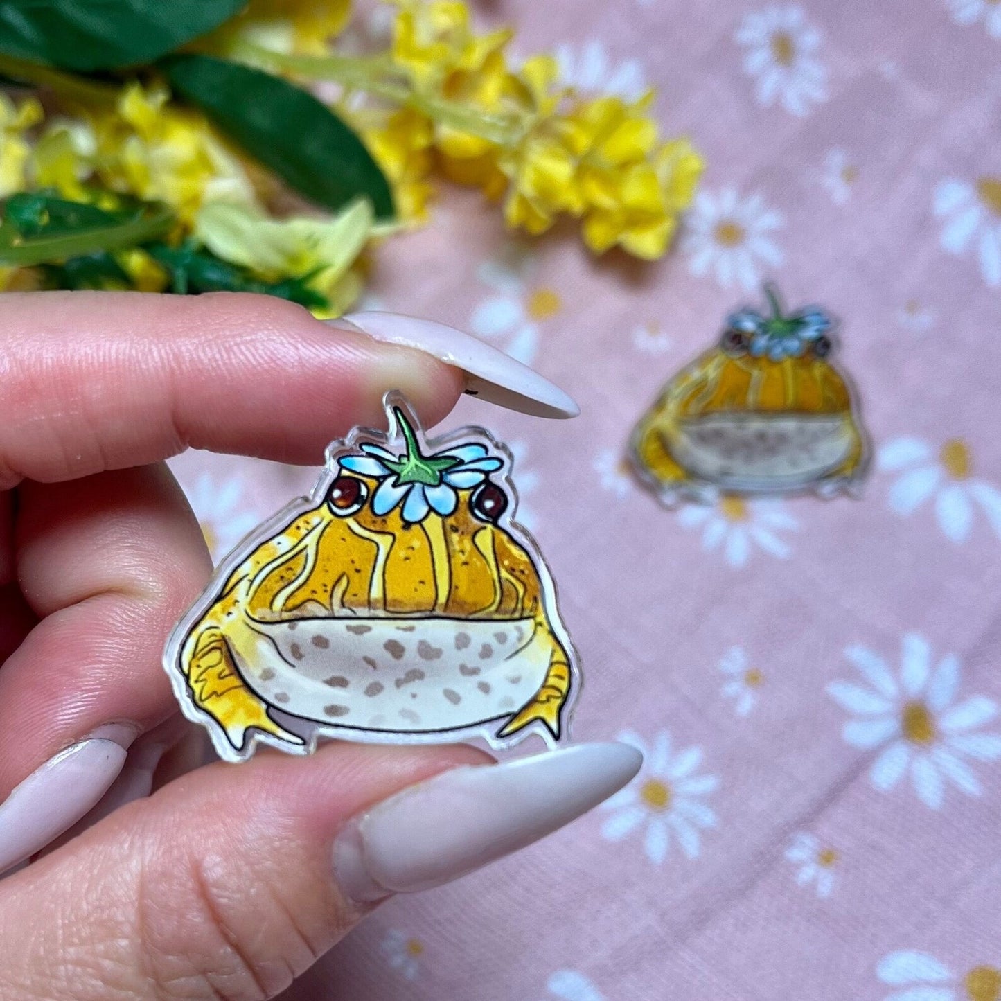 Albino Yellow & Orange "Tibby" the Pacman Frog Acrylic Pin