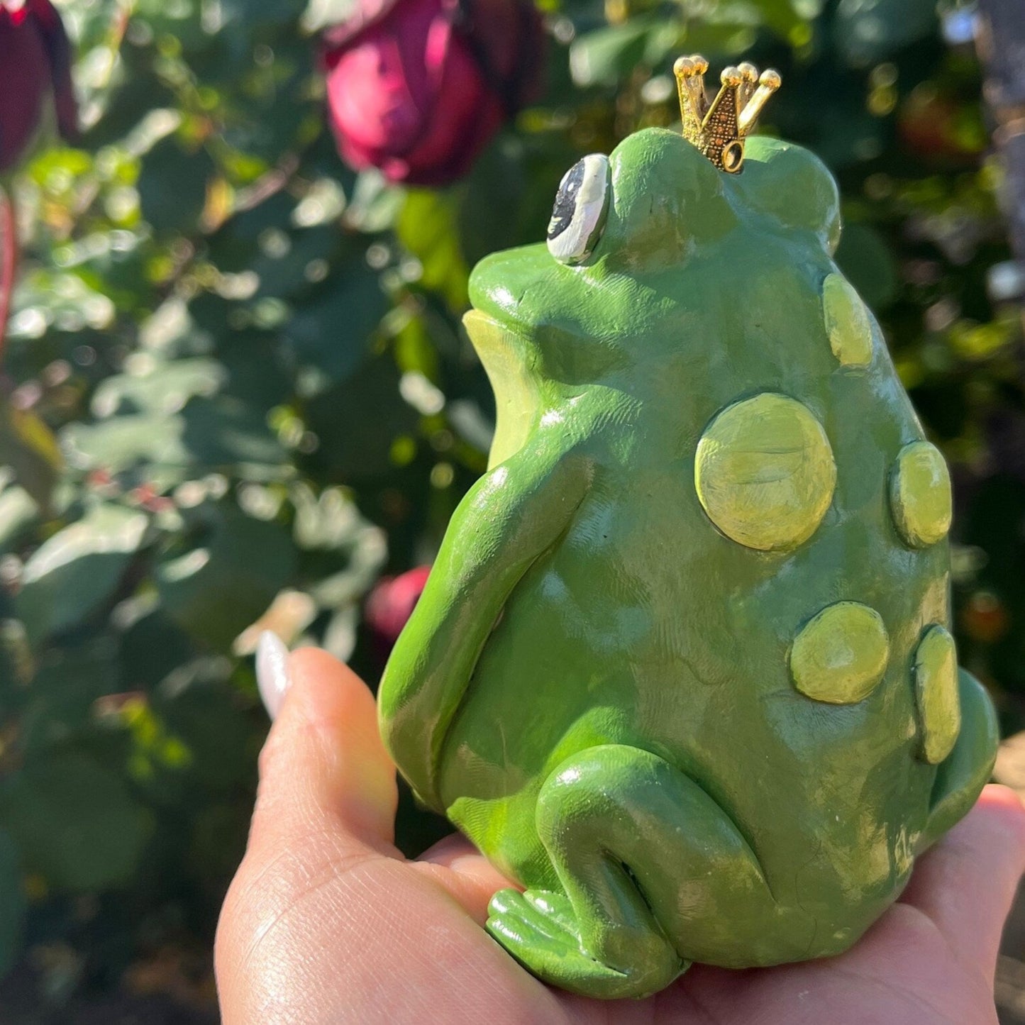 Handmade polymer clay green prince/princess charming frog