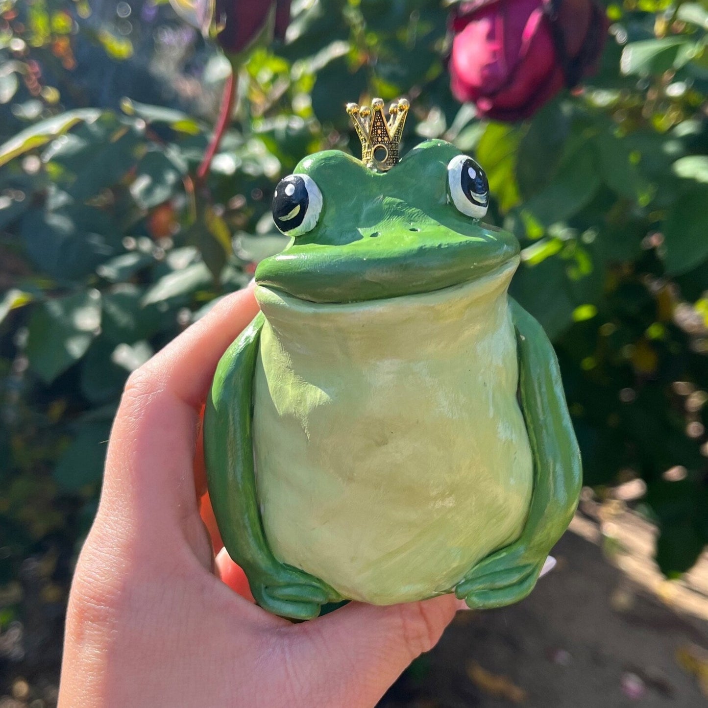Handmade polymer clay green prince/princess charming frog