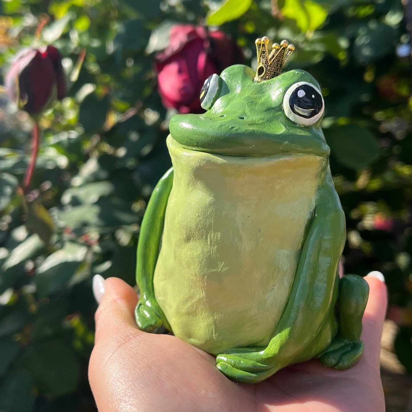 Handmade polymer clay green prince/princess charming frog
