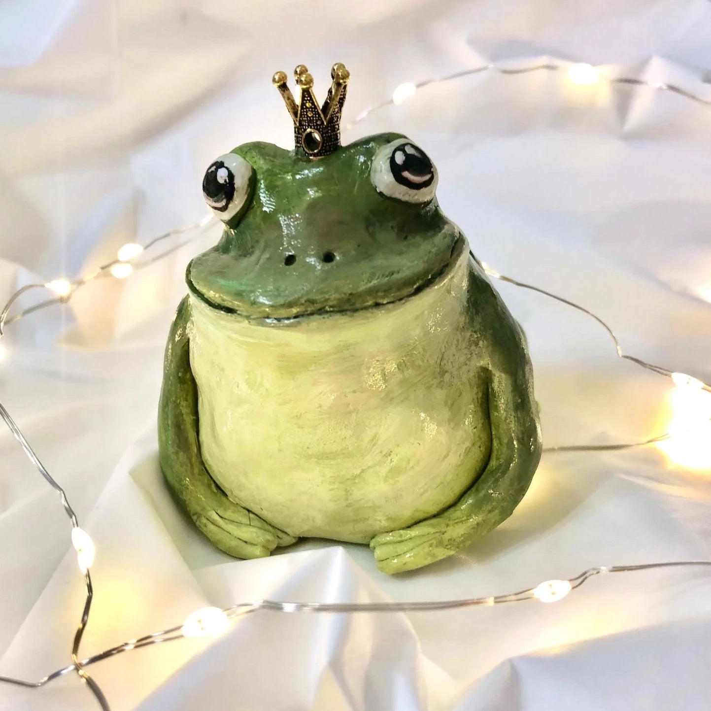 Handmade polymer clay green prince/princess charming frog
