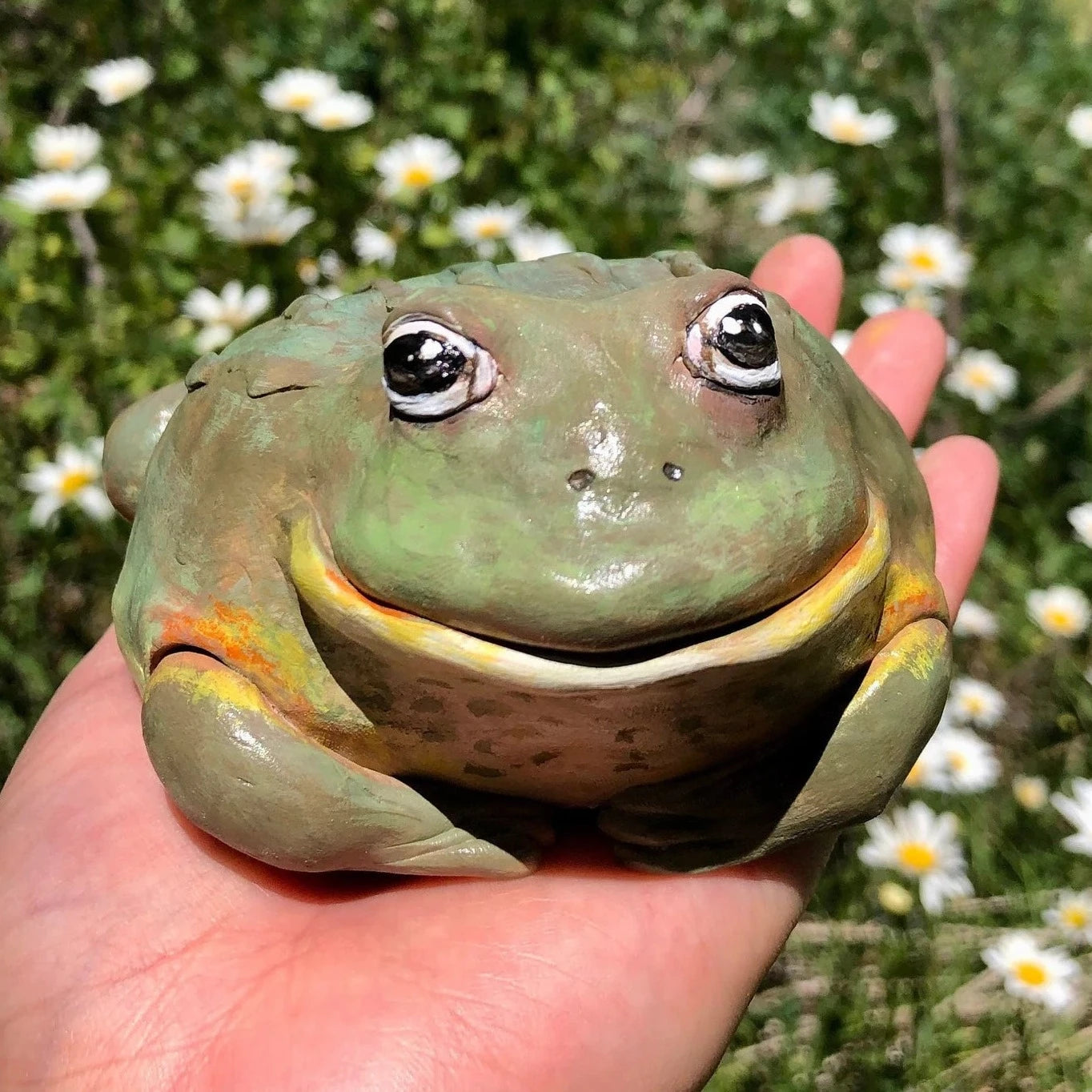 Handmade Polymer Clay Thick African Bullfrog Figurine