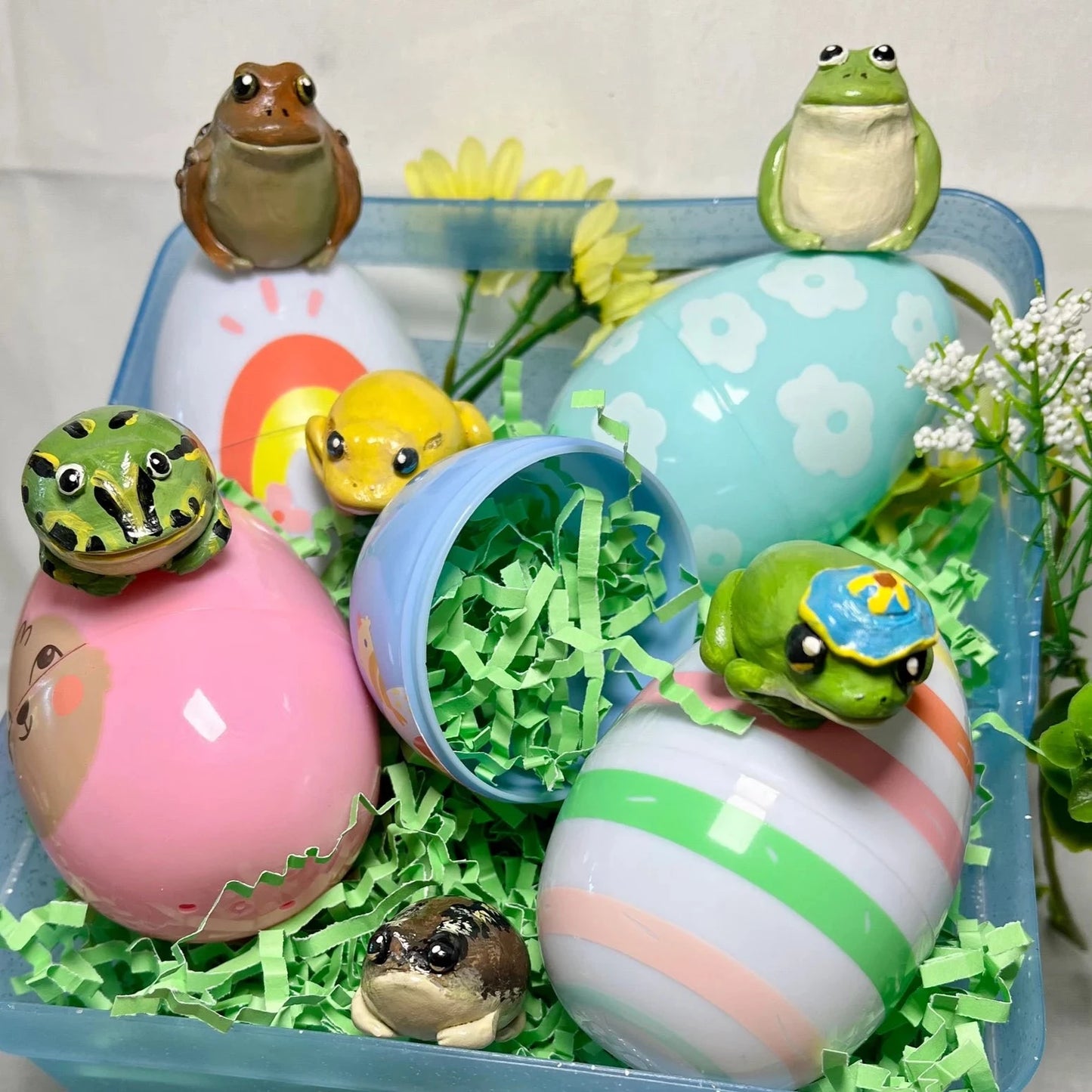 Handmade polymer clay mini frog figurines