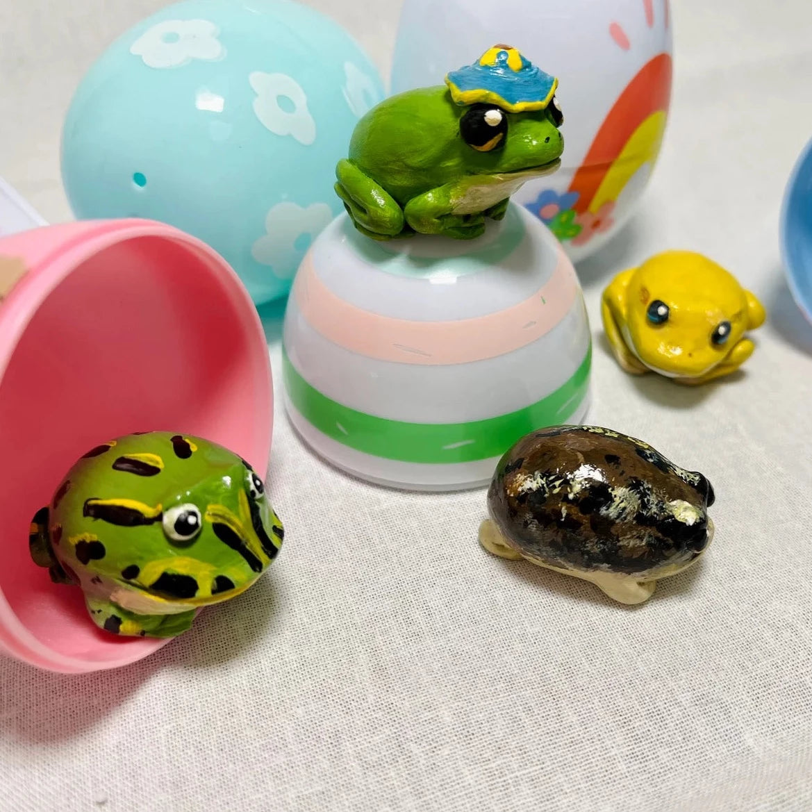 Handmade polymer clay mini frog figurines