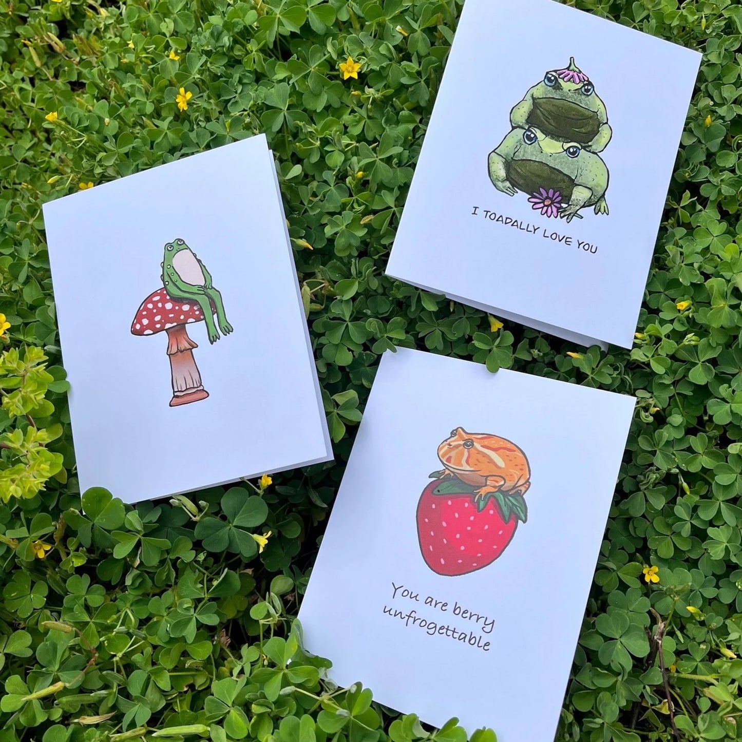Pacman frog on strawberry pun greeting card