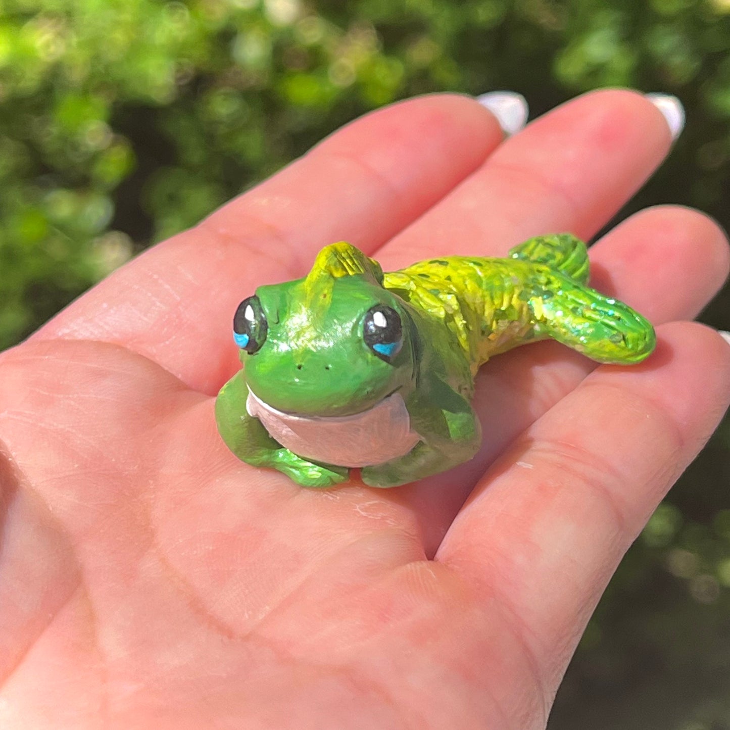 Handmade polymer clay mer-frog figurine