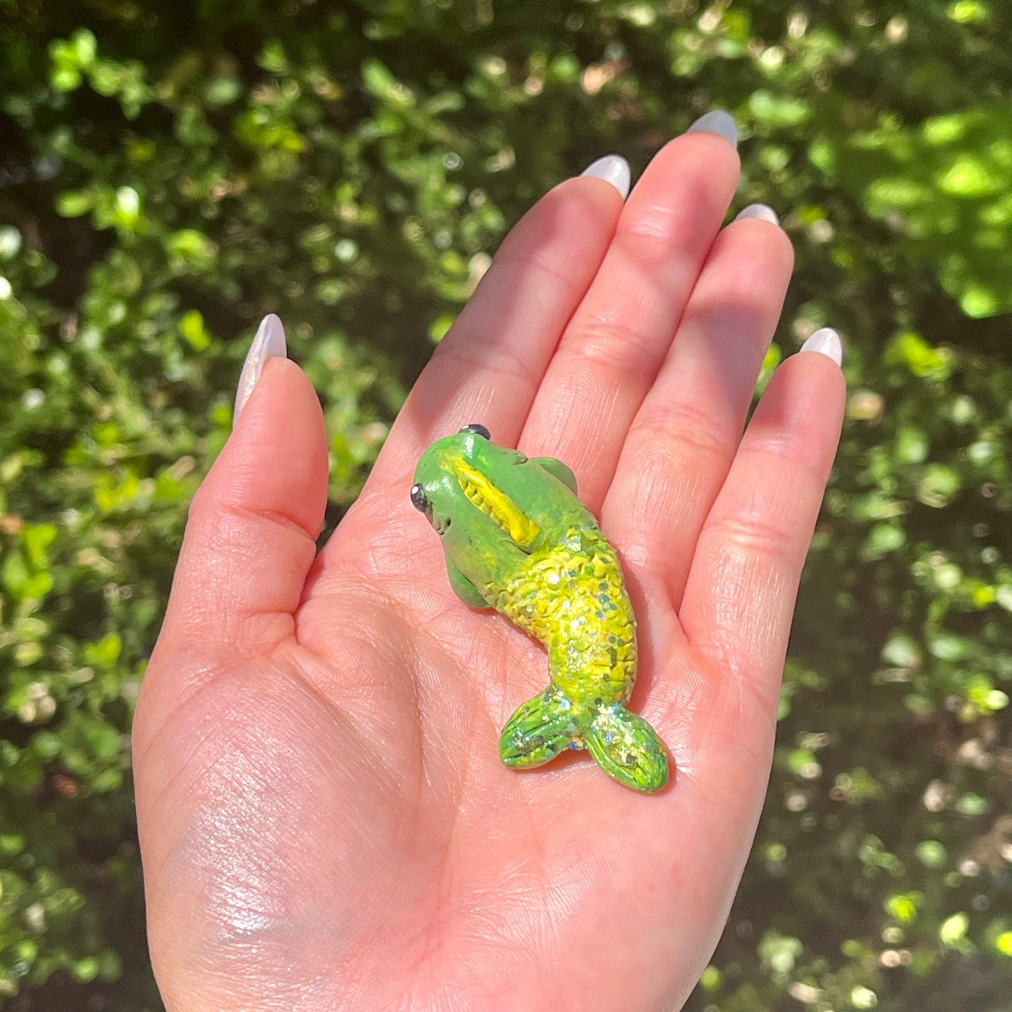 Handmade polymer clay mer-frog figurine