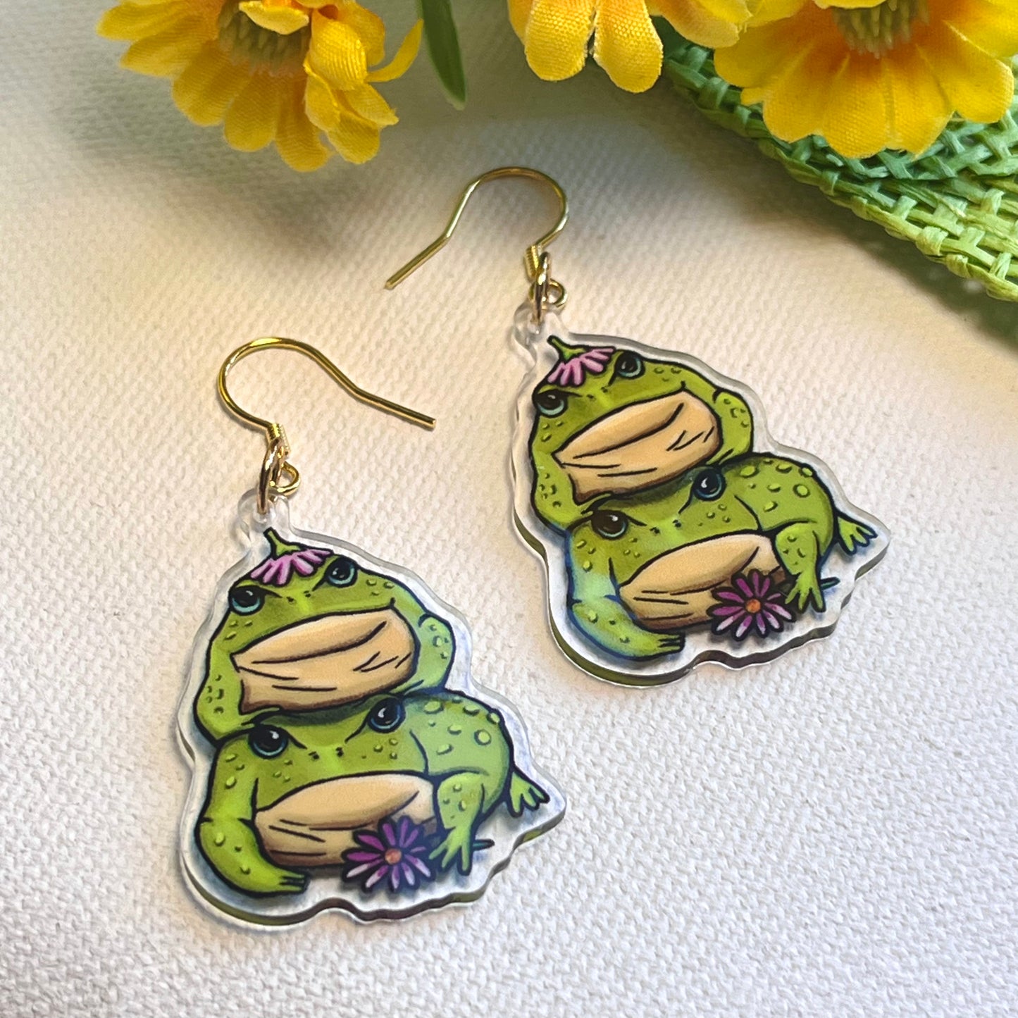 Stacking toad acrylic dangly earrings