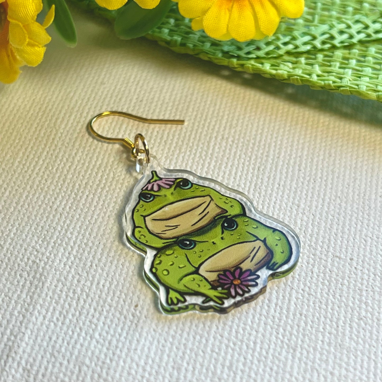 Stacking toad acrylic dangly earrings