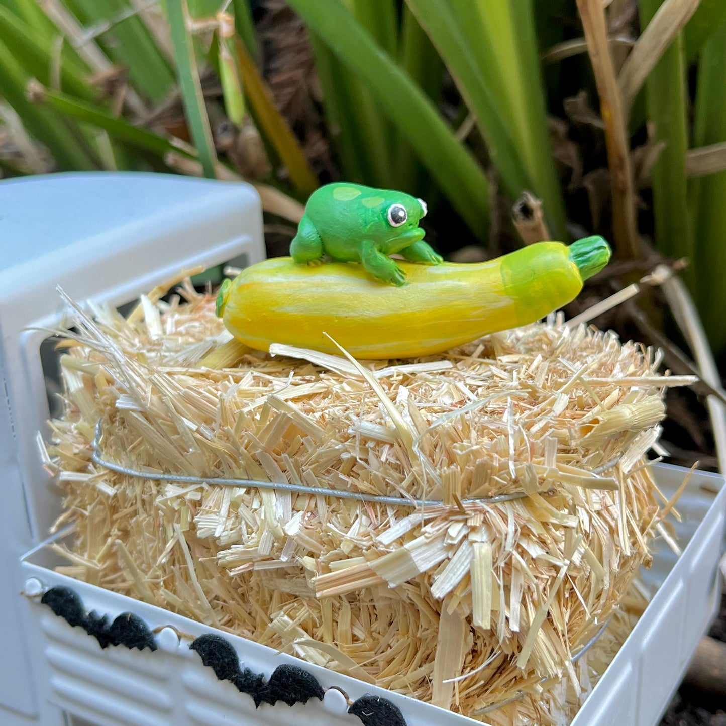 Handmade fall frogs on squash figurines