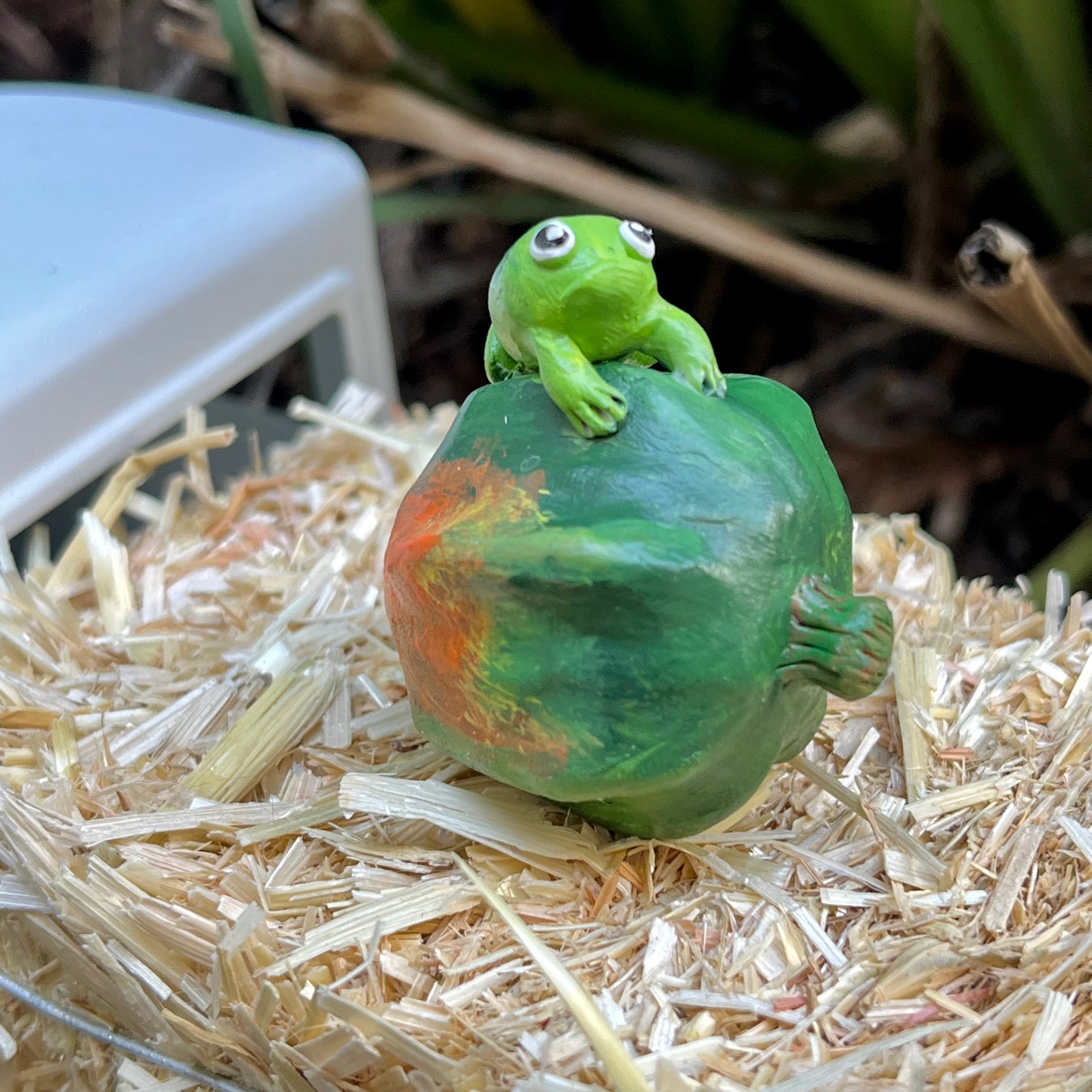 Handmade fall frogs on squash figurines