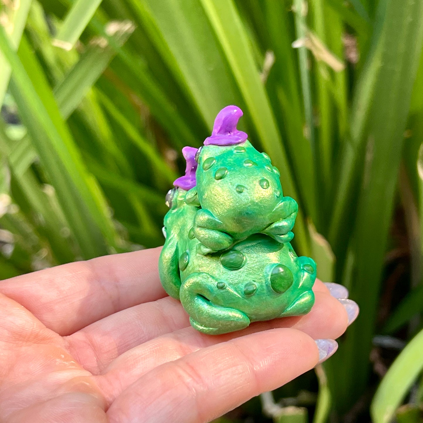 Handmade stacking witch toads figurine