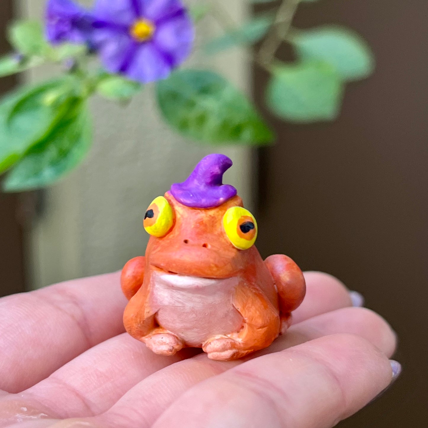 Handmade mini "hypnotoad" witch figurine