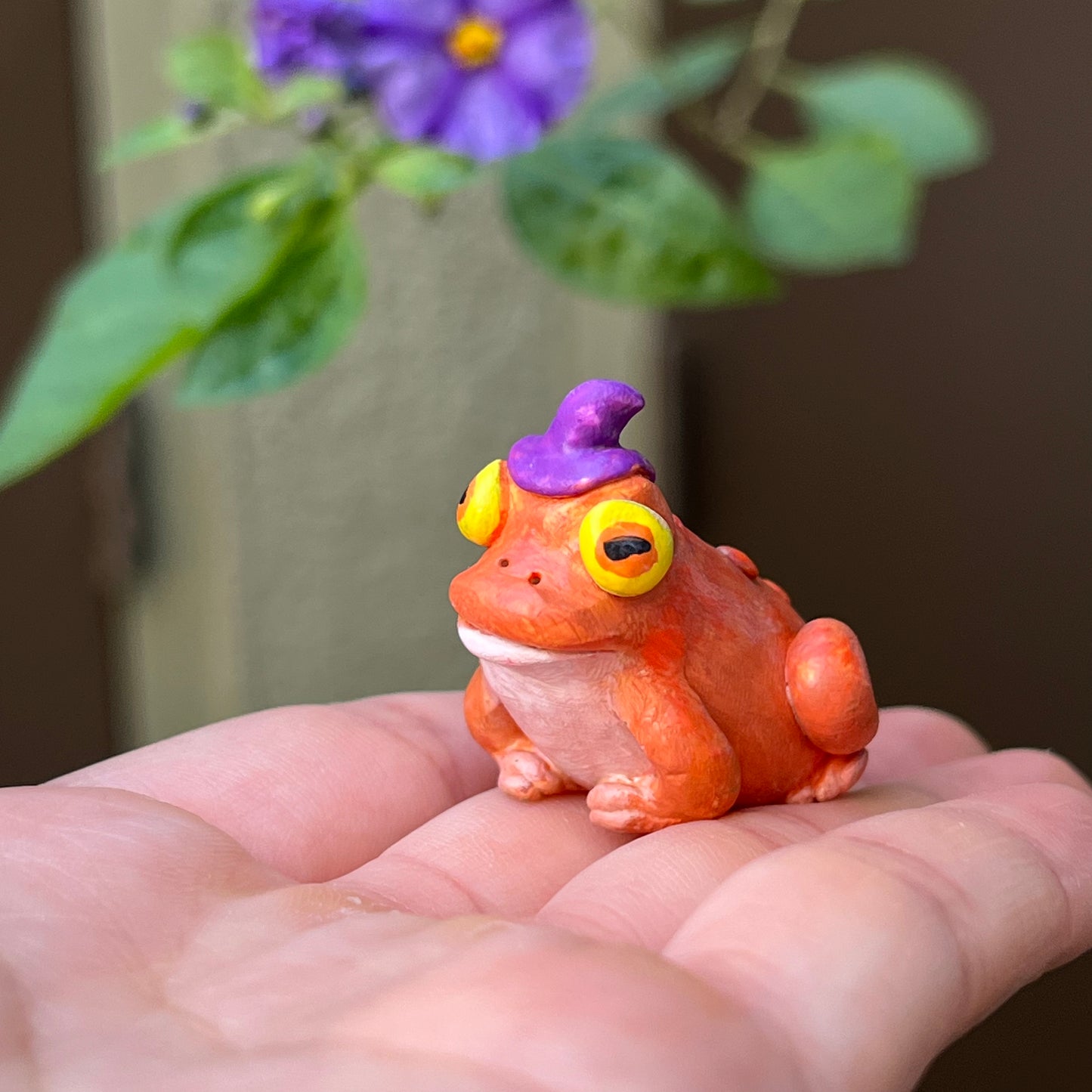 Handmade mini "hypnotoad" witch figurine