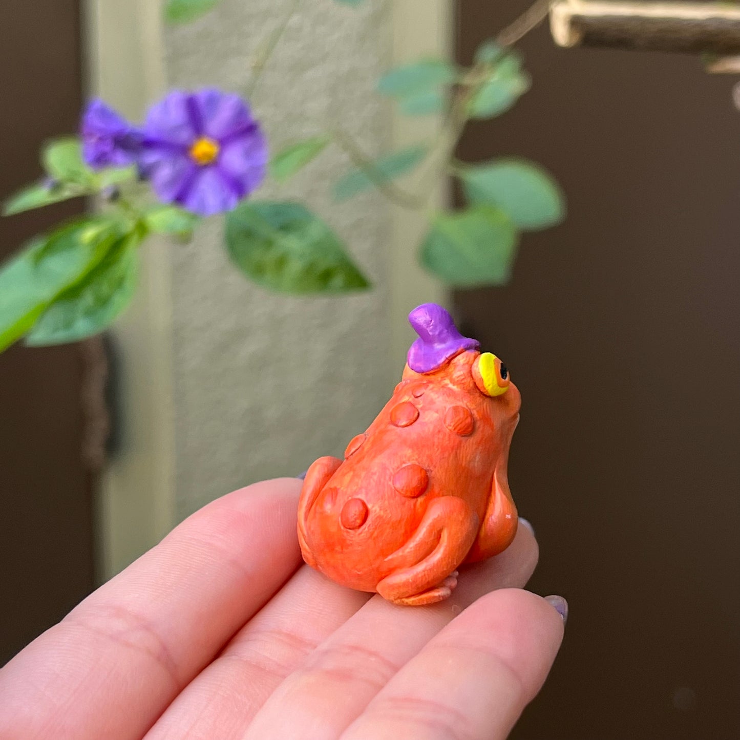 Handmade mini "hypnotoad" witch figurine