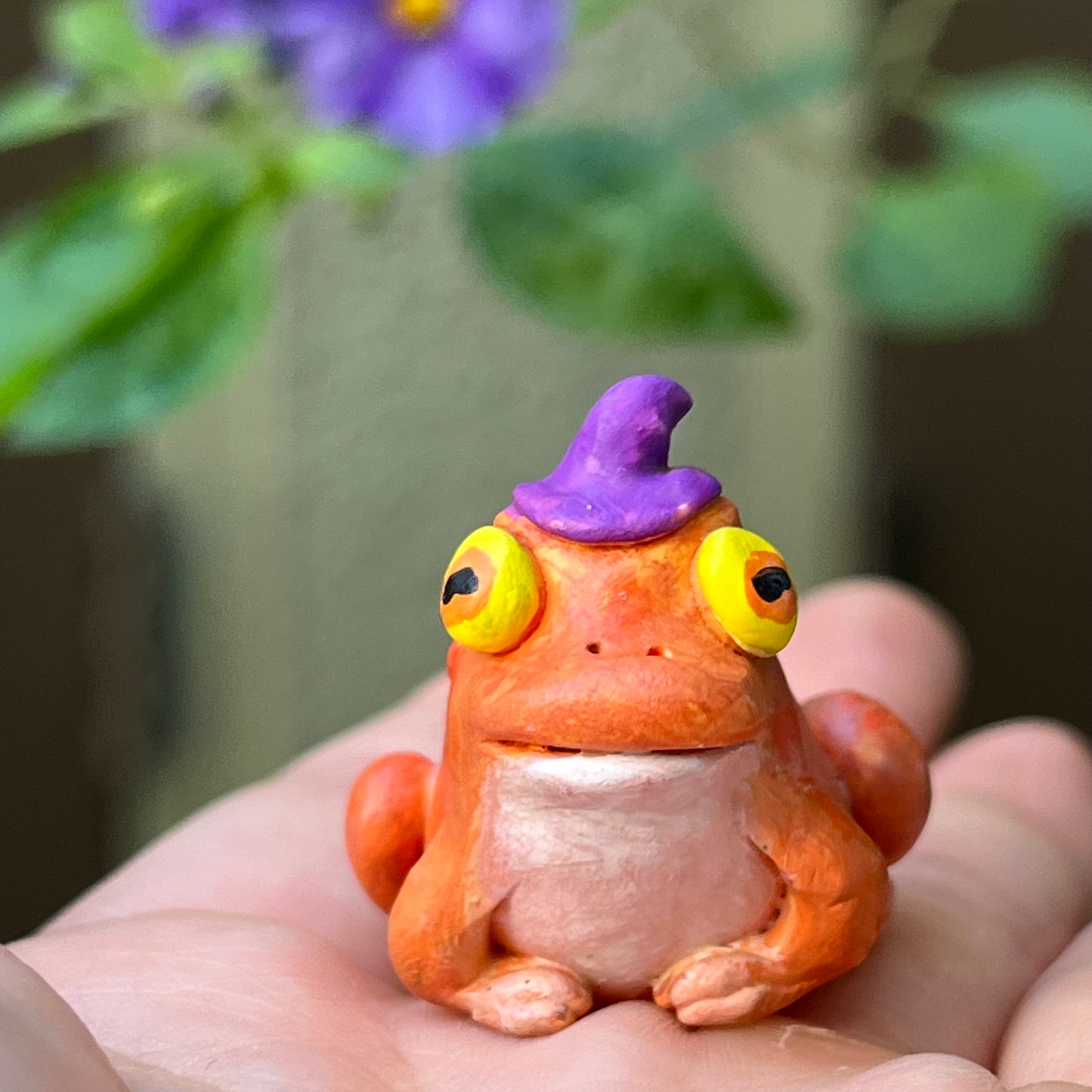 Handmade mini "hypnotoad" witch figurine